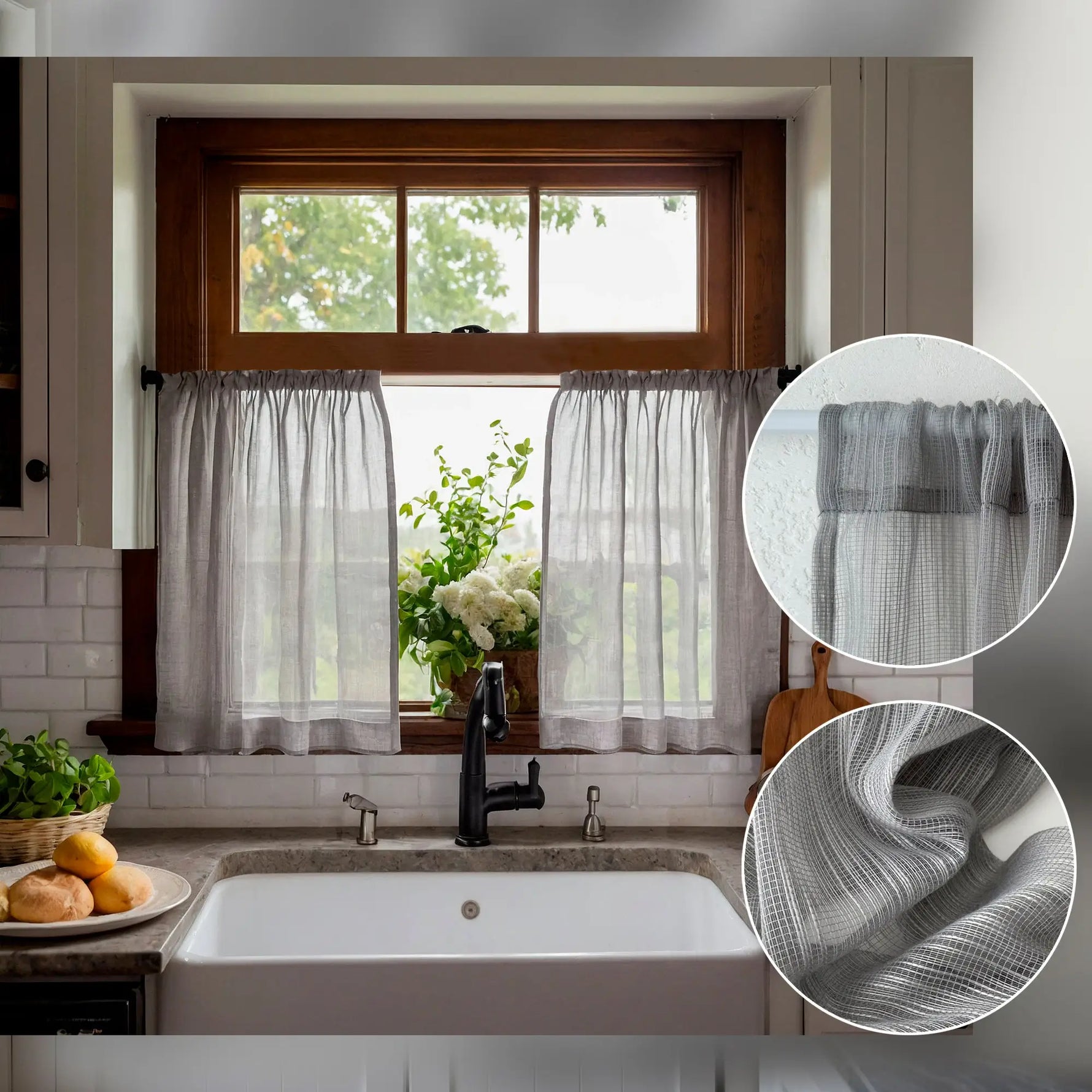 Cafe Curtain for Kitchen, Gray