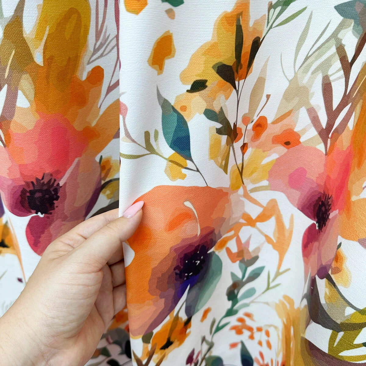 Curtains with Watercolor Vivid Orange Floral Pattern