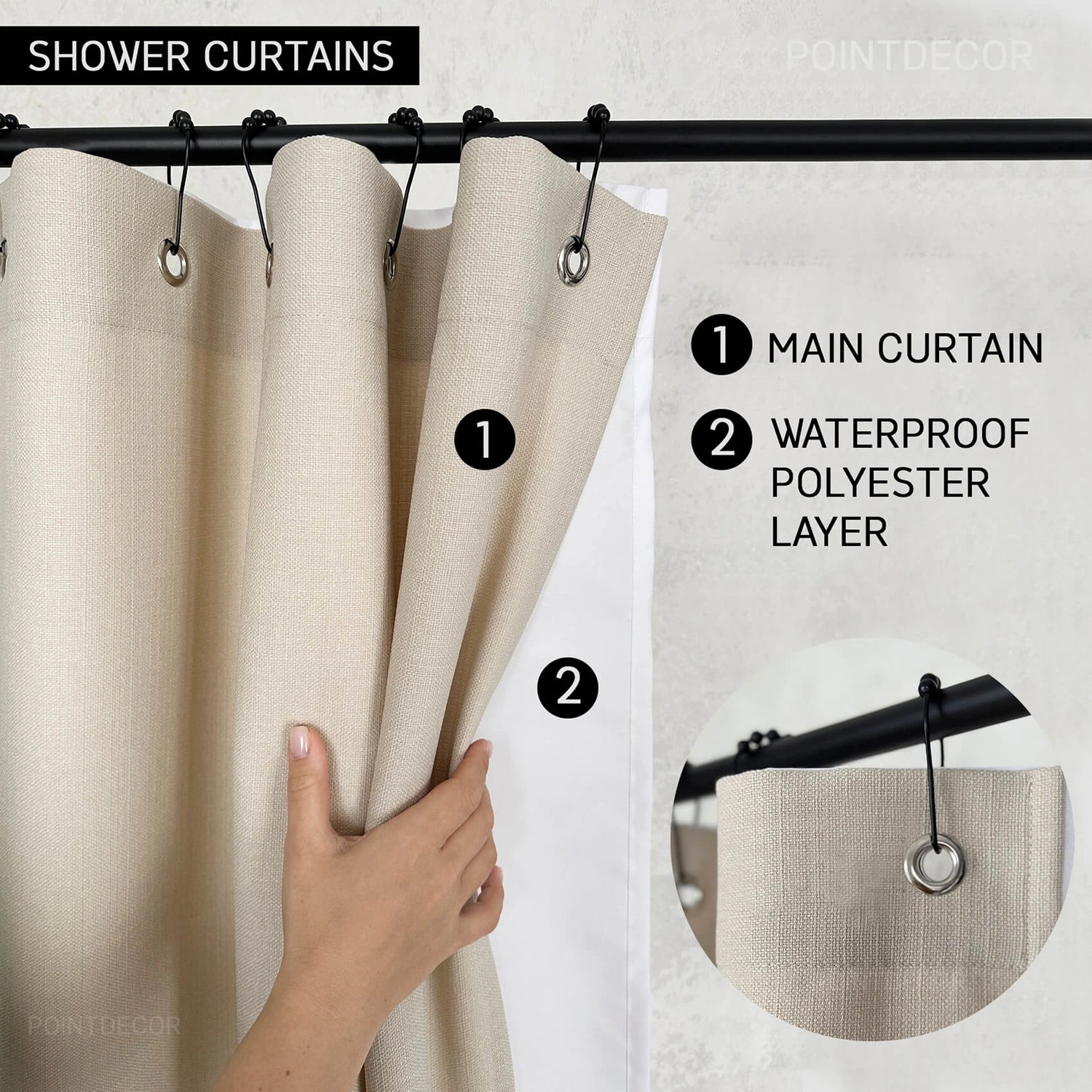 Linen Shower Curtain Panel Waterproof With Grommets (Eyelets), Mustard, Heavy