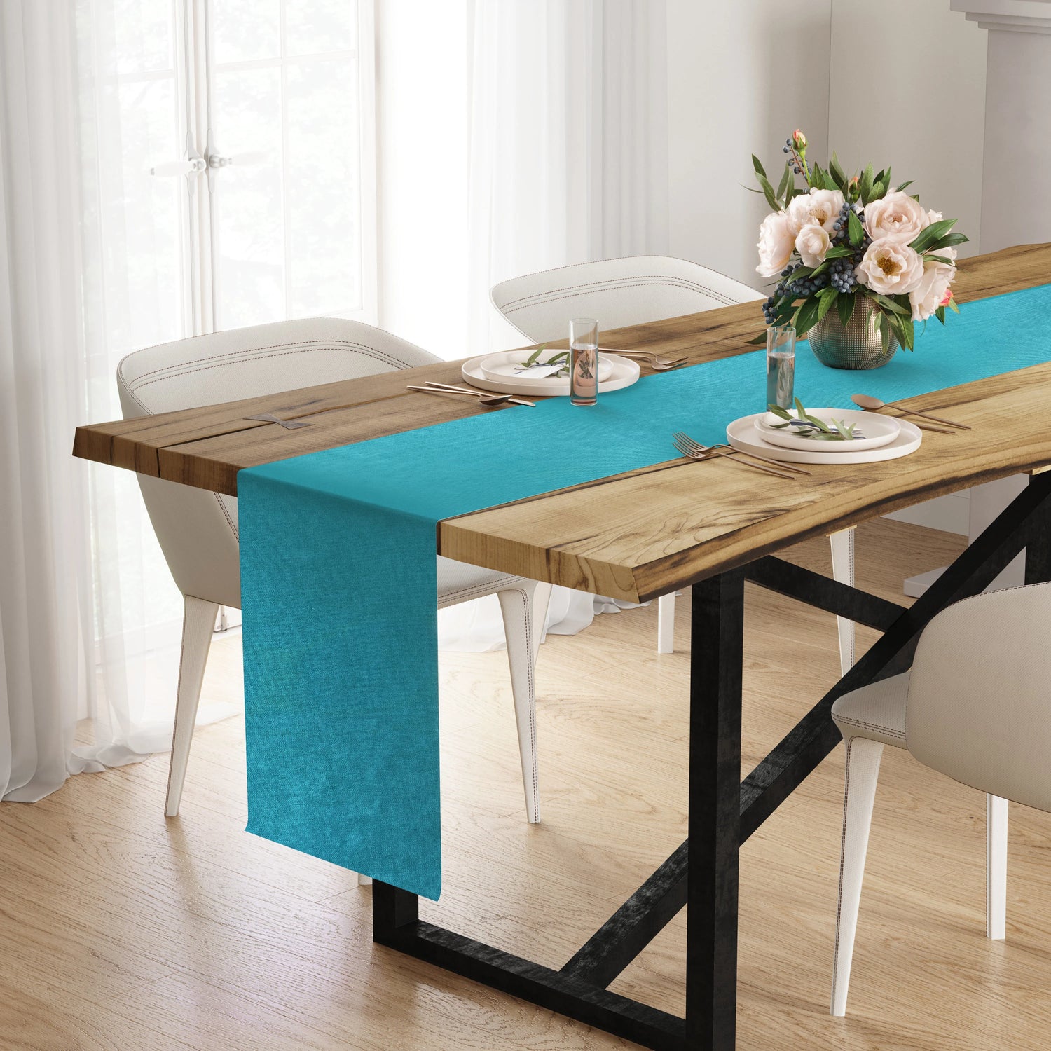Dining Table Runner, Plain Blue  Fabric Tablecloth