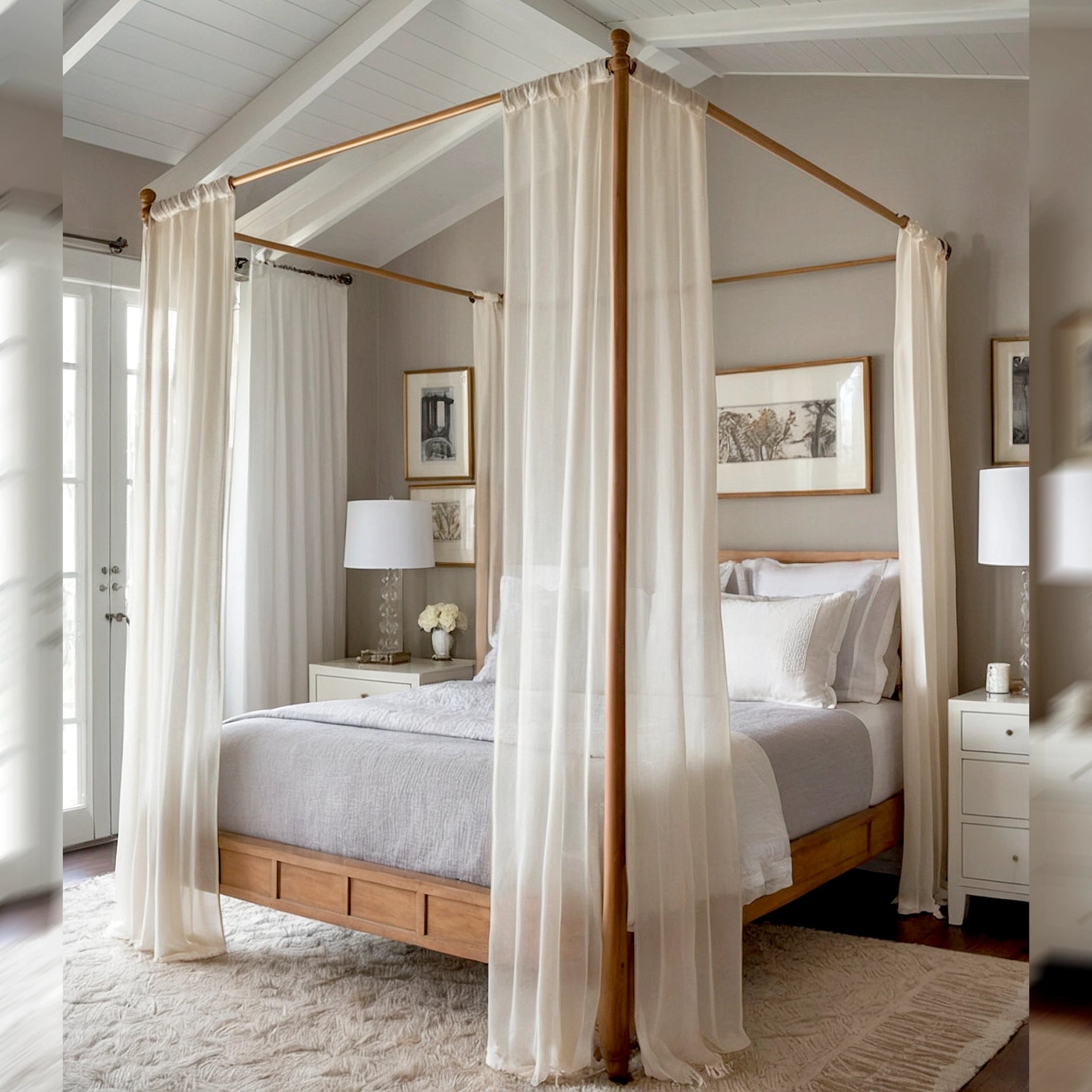 Linen Four Poster Canopy Bed Curtains