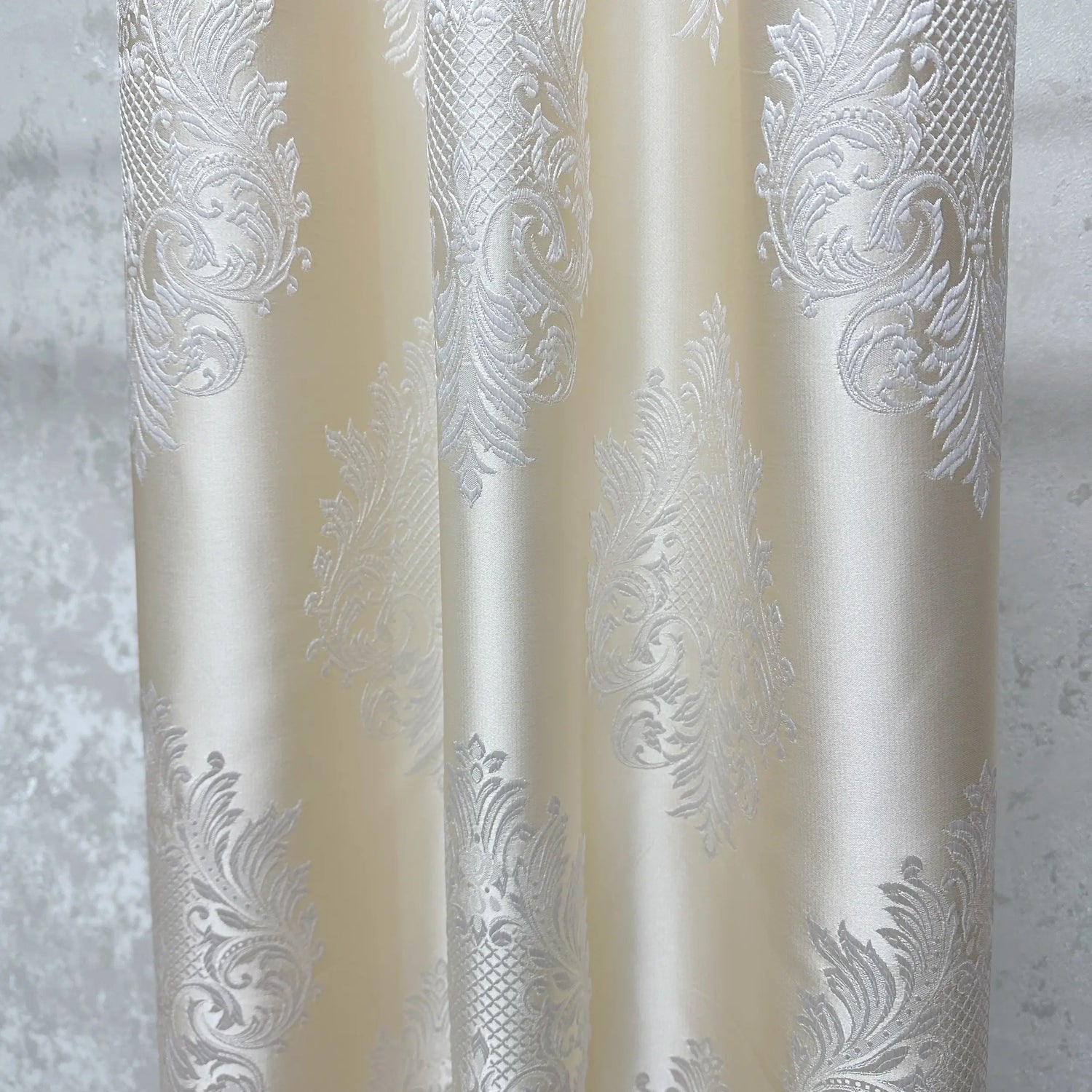 Jacquard Curtains Ivory Beige for Luxury Bedroom, Custom Damask Patterned