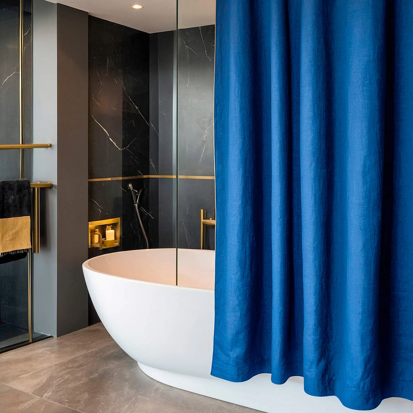 Linen Shower Curtain Panel Waterproof With Grommets (Eylets), Ultramarine Blue, Heavy