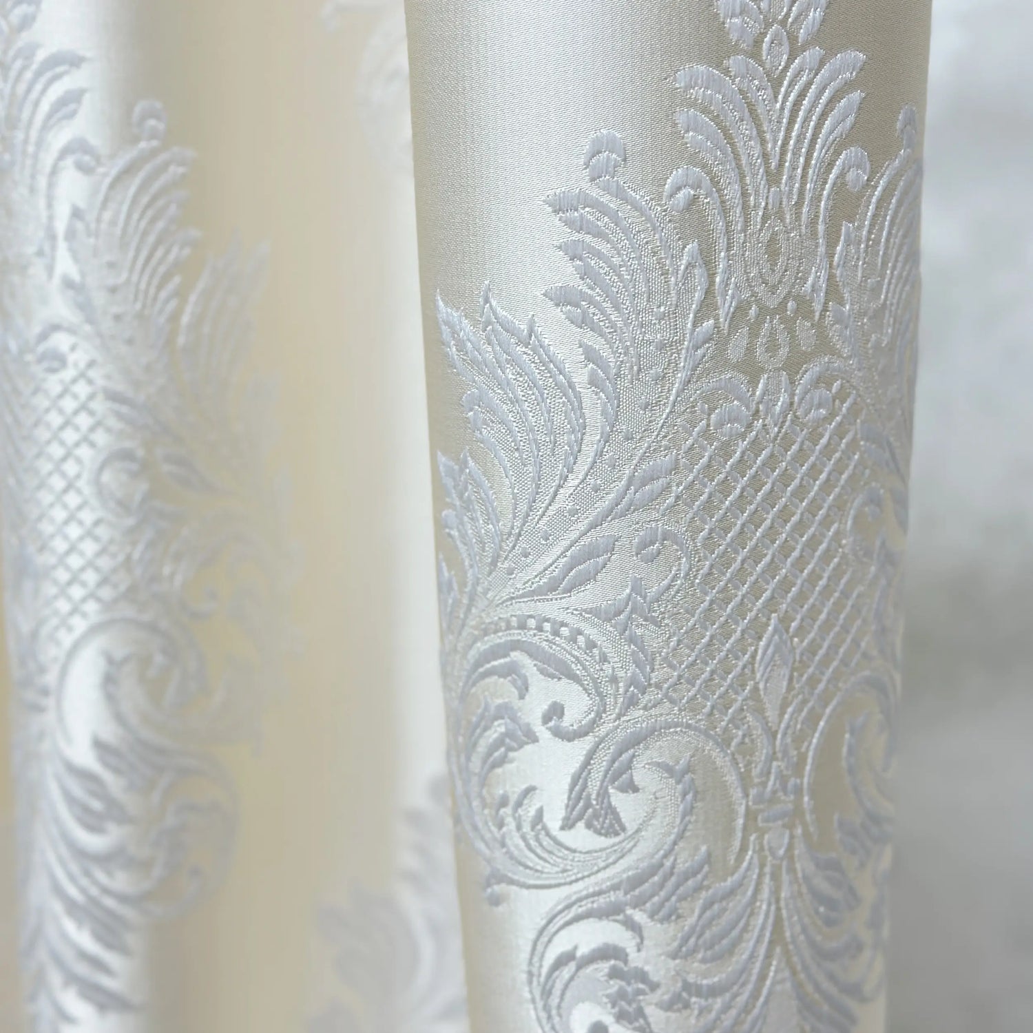 Jacquard Fabric for  Curtains Ivory Beige for Luxury Bedroom Damask Patterned