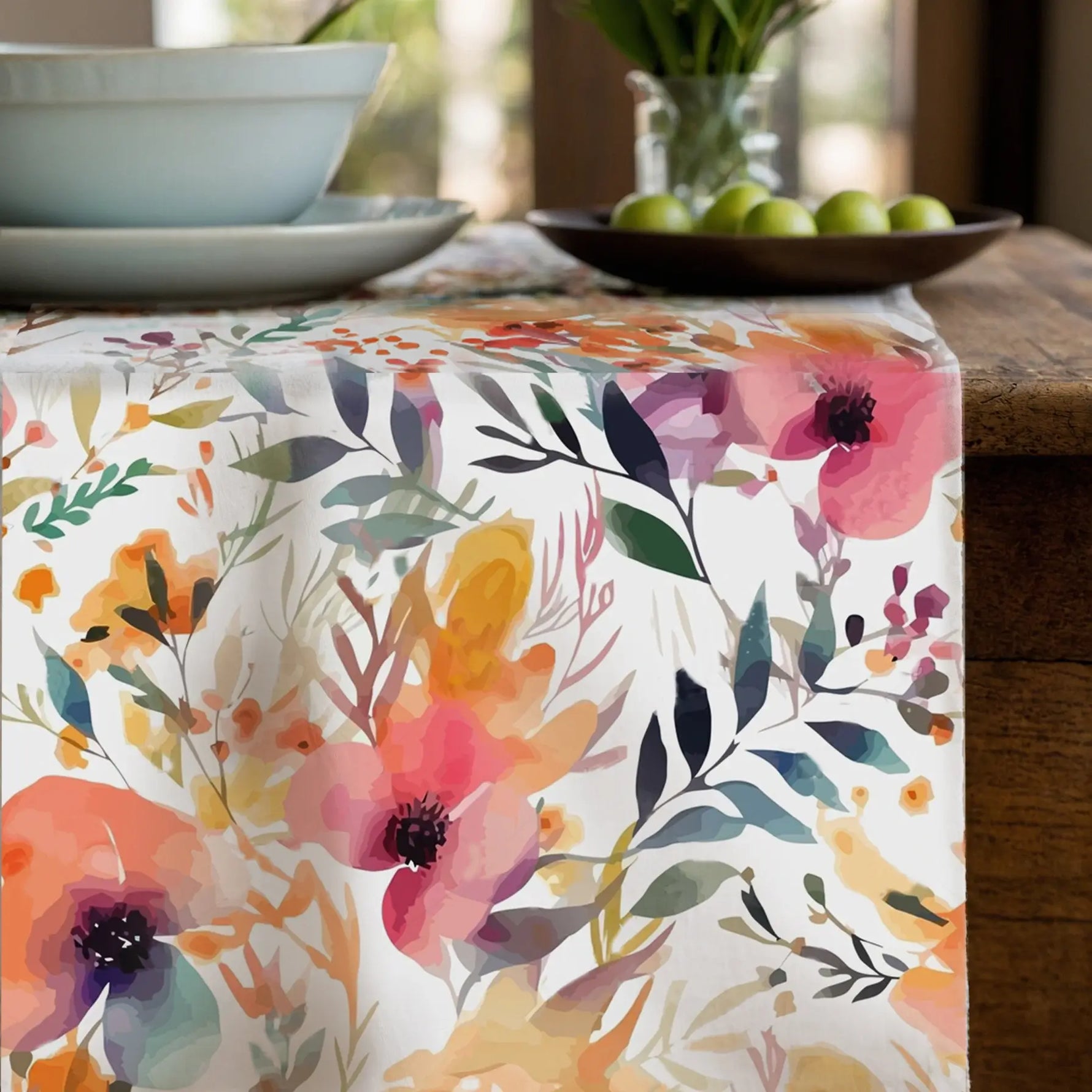 Tea Table Runner Personalized Floral with Watercolor Pattern