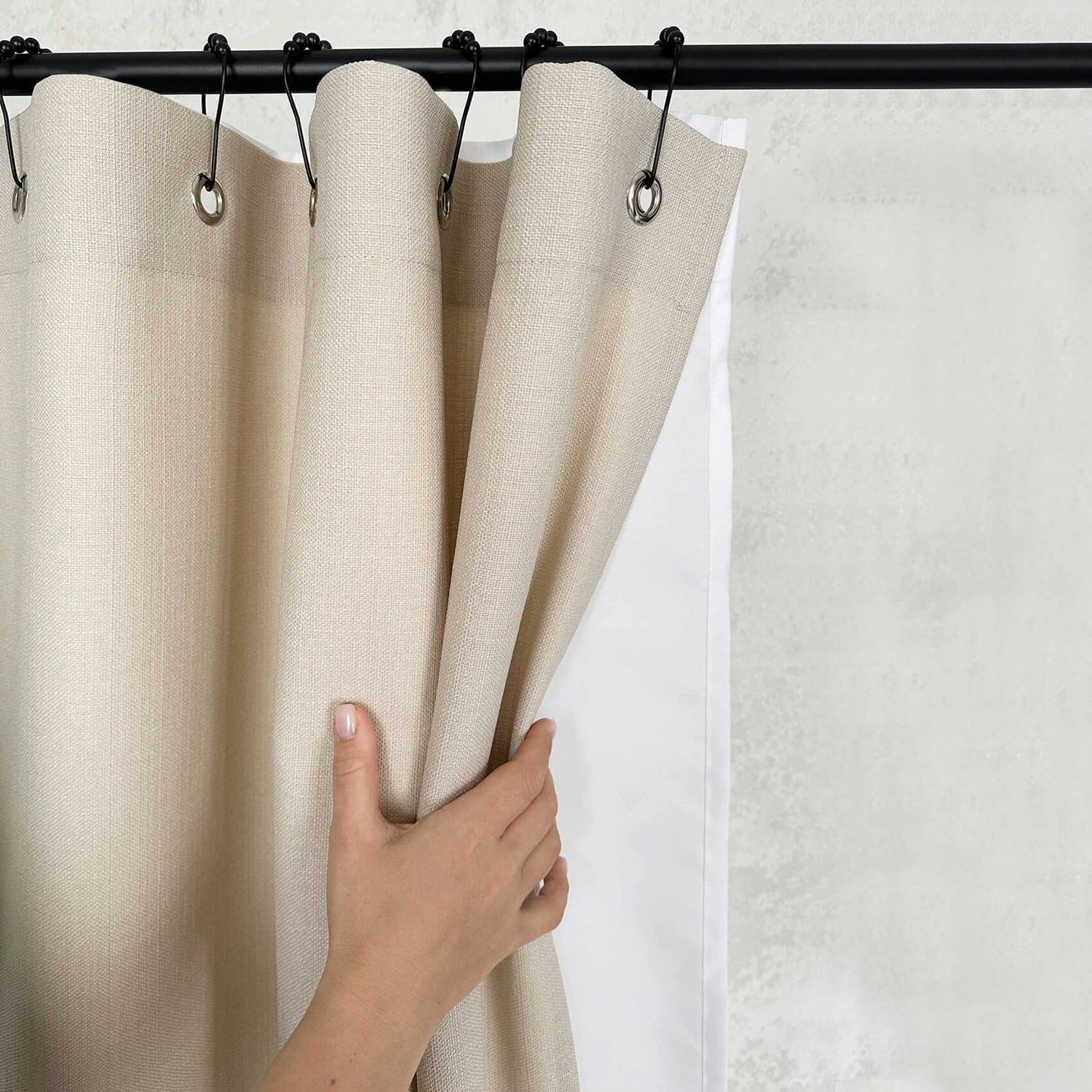 Linen Blend Shower Curtain Panel with Waterproof Lining, Grommets (Eylets) Top