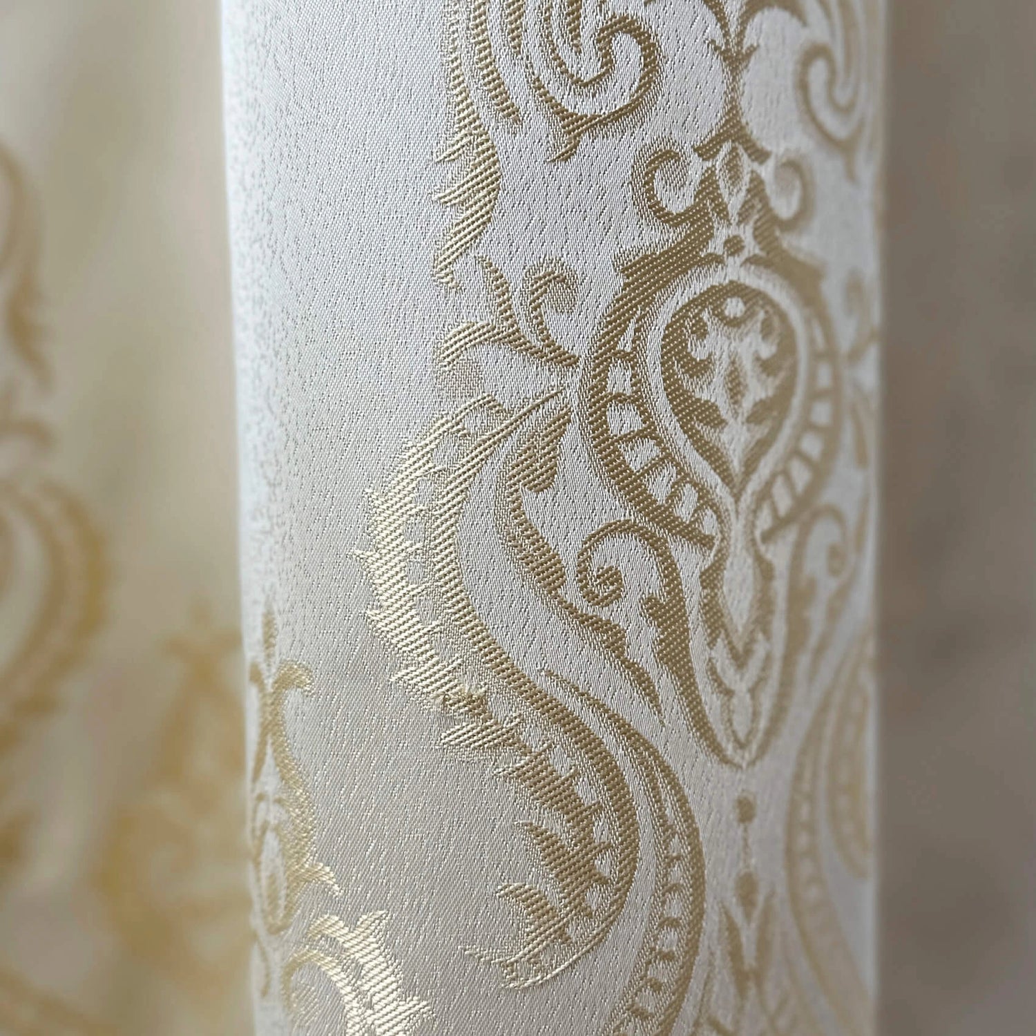Custom Curtains Cream Striped with Damask Pattern