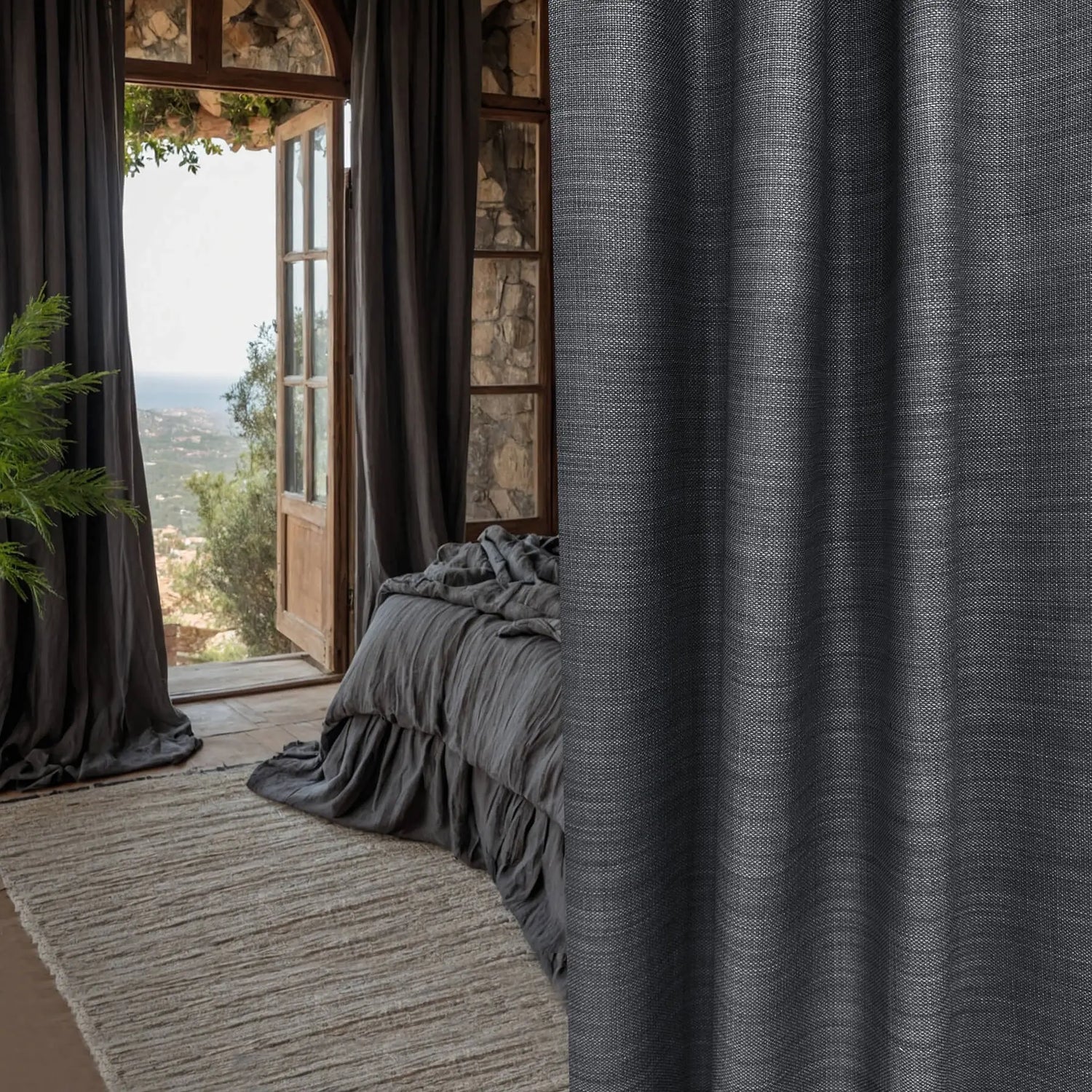 Curtains Burlap / Linen for Farmhouse Living Room, Bedroom, Kitchen, Custom Made Space Gray Panel