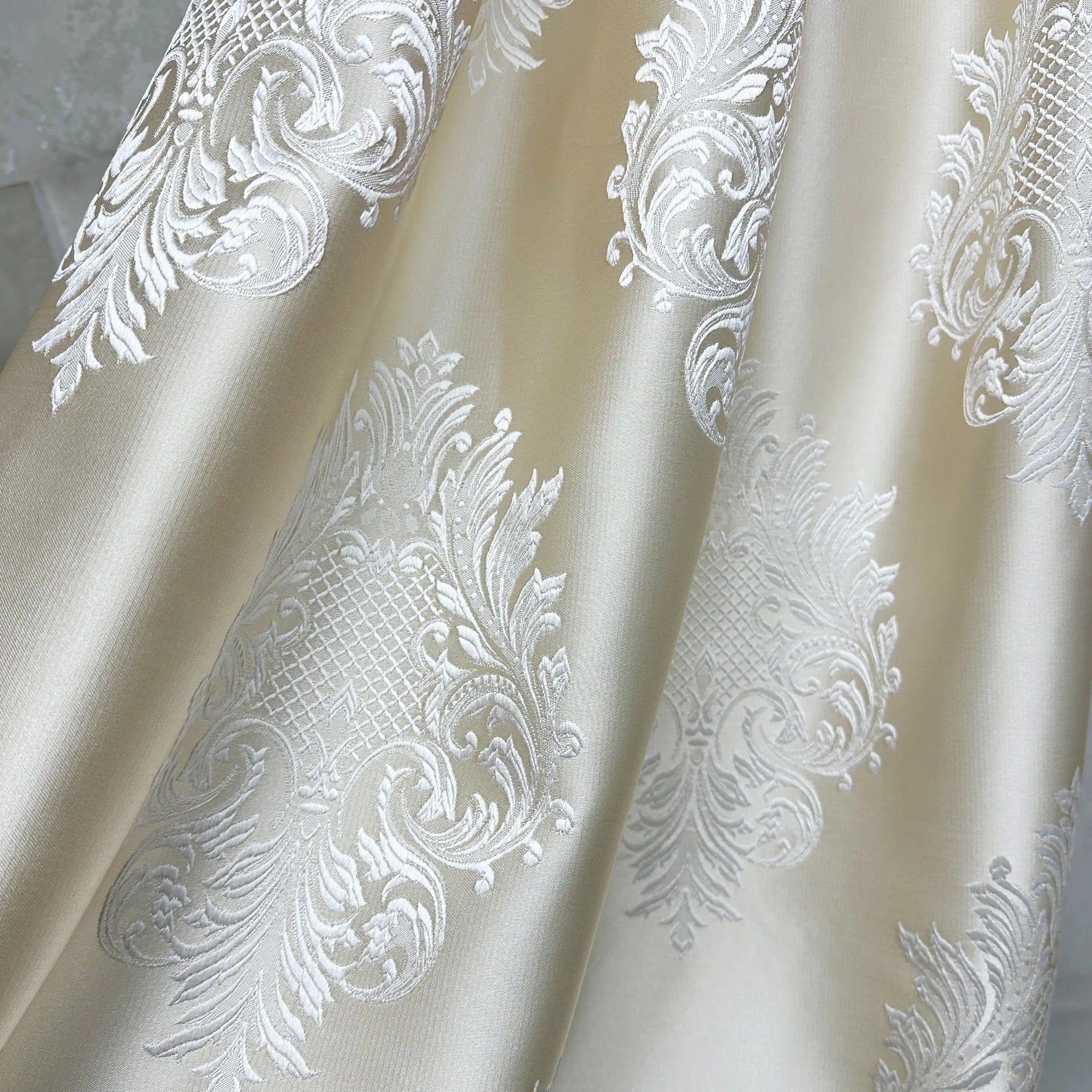Jacquard Curtains Ivory Beige for Luxury Bedroom, Custom Damask Patterned