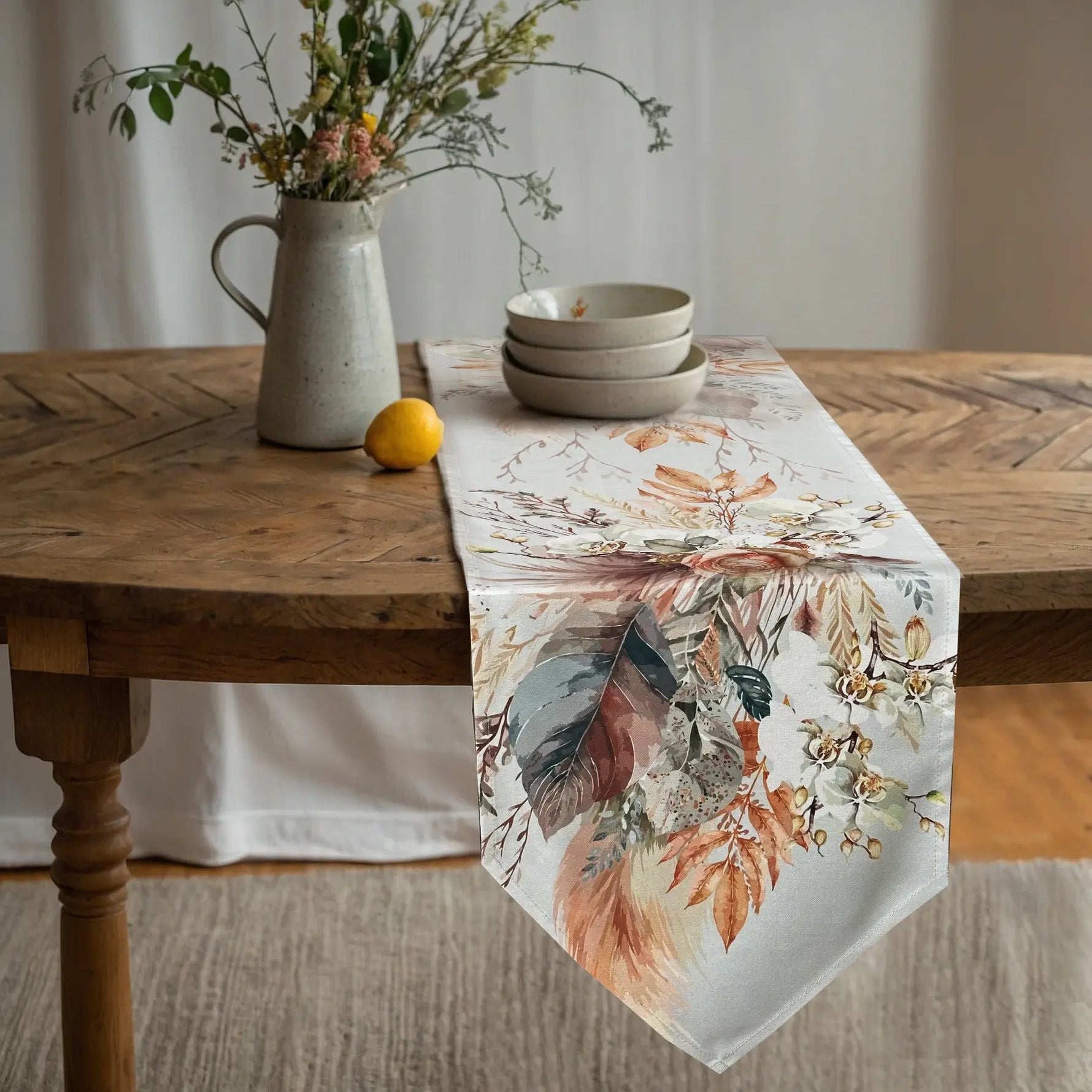 Table Runner with pampas grass and flowers