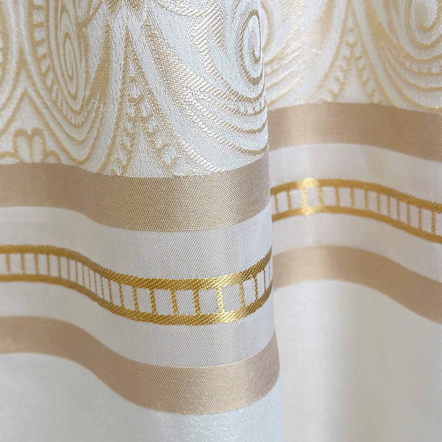 Custom Curtains Cream Striped with Damask Pattern