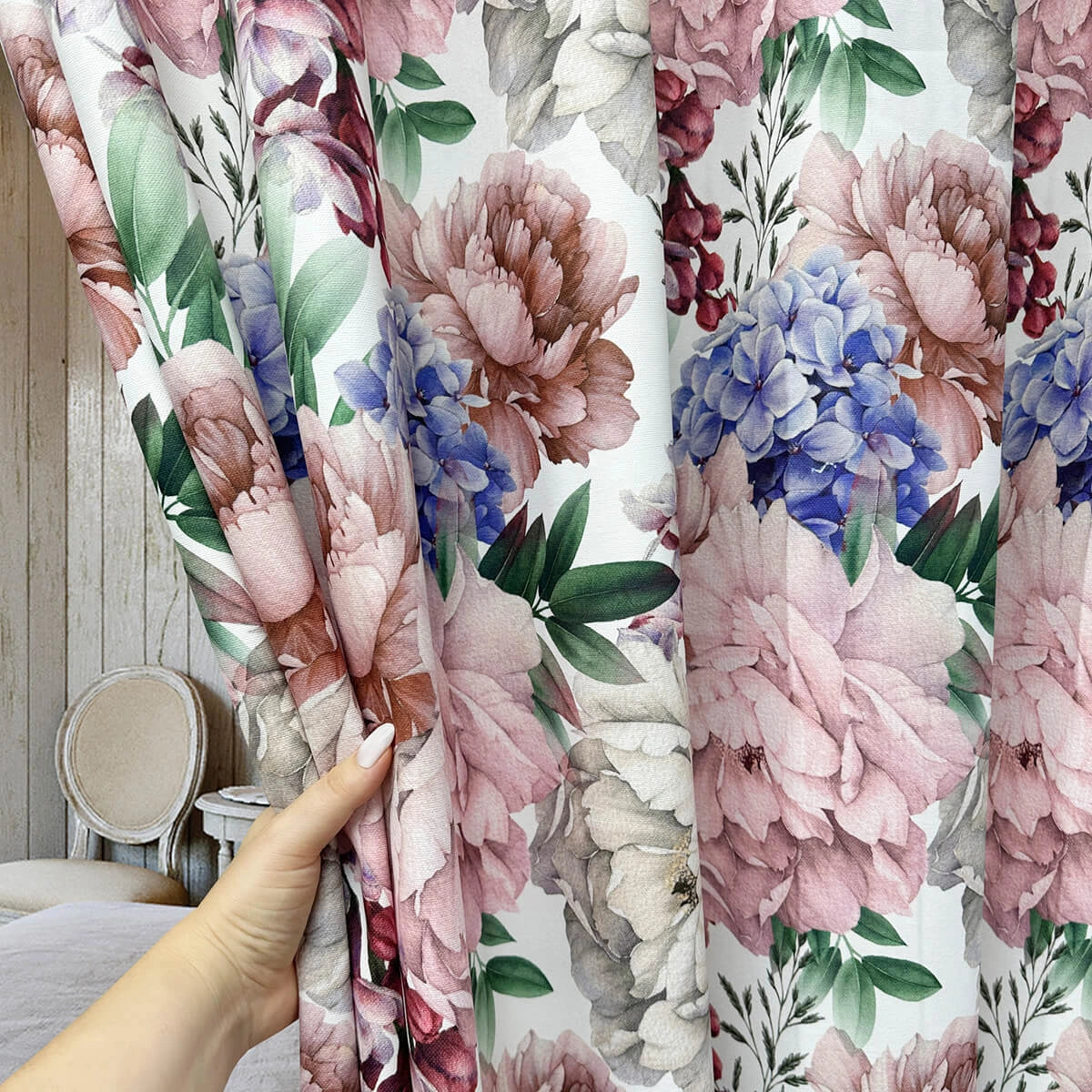 Curtains fabric floral with Hydrangea