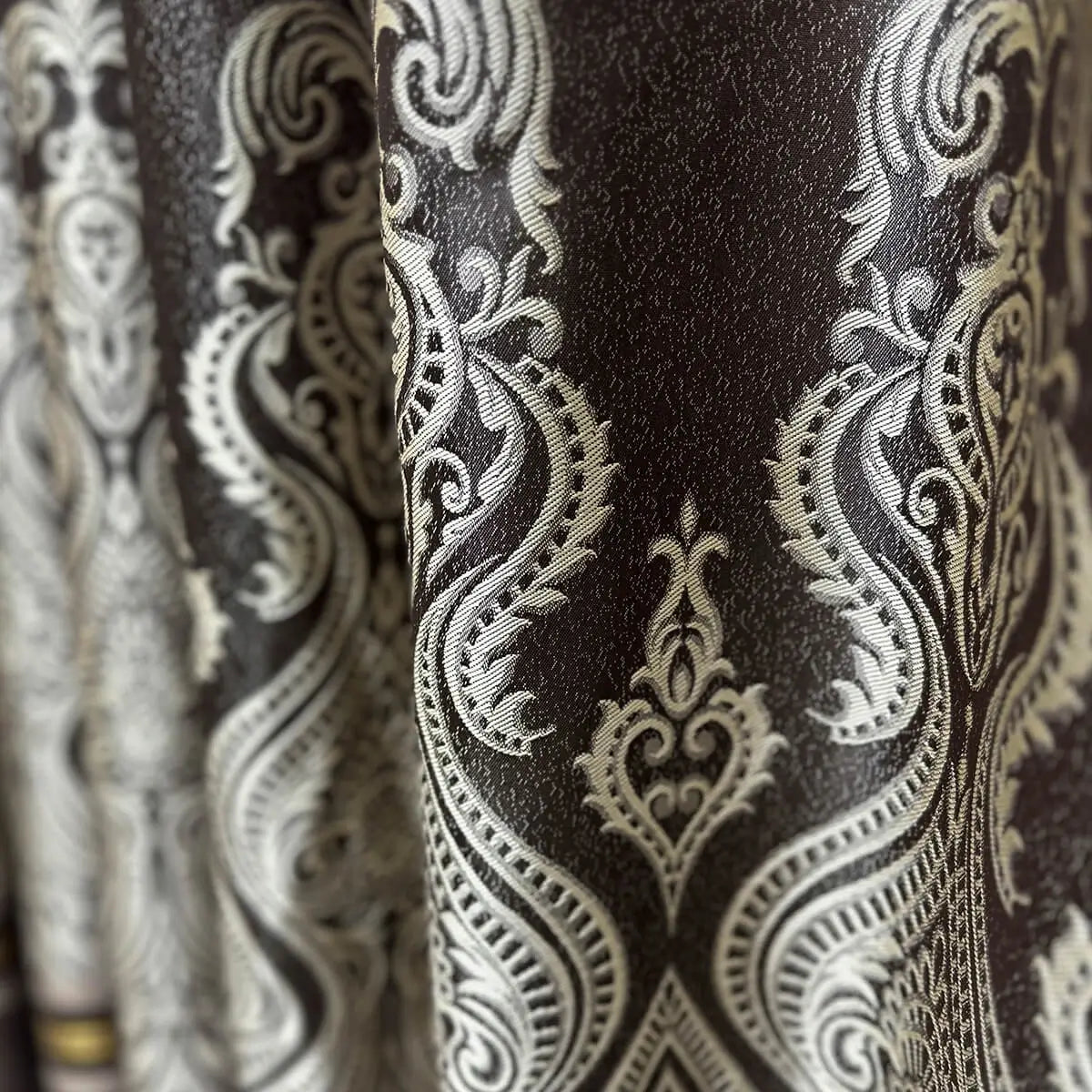 Custom Curtains Brown Beige Striped with Damask Pattern, Luxury Bohemian Home Decor Style