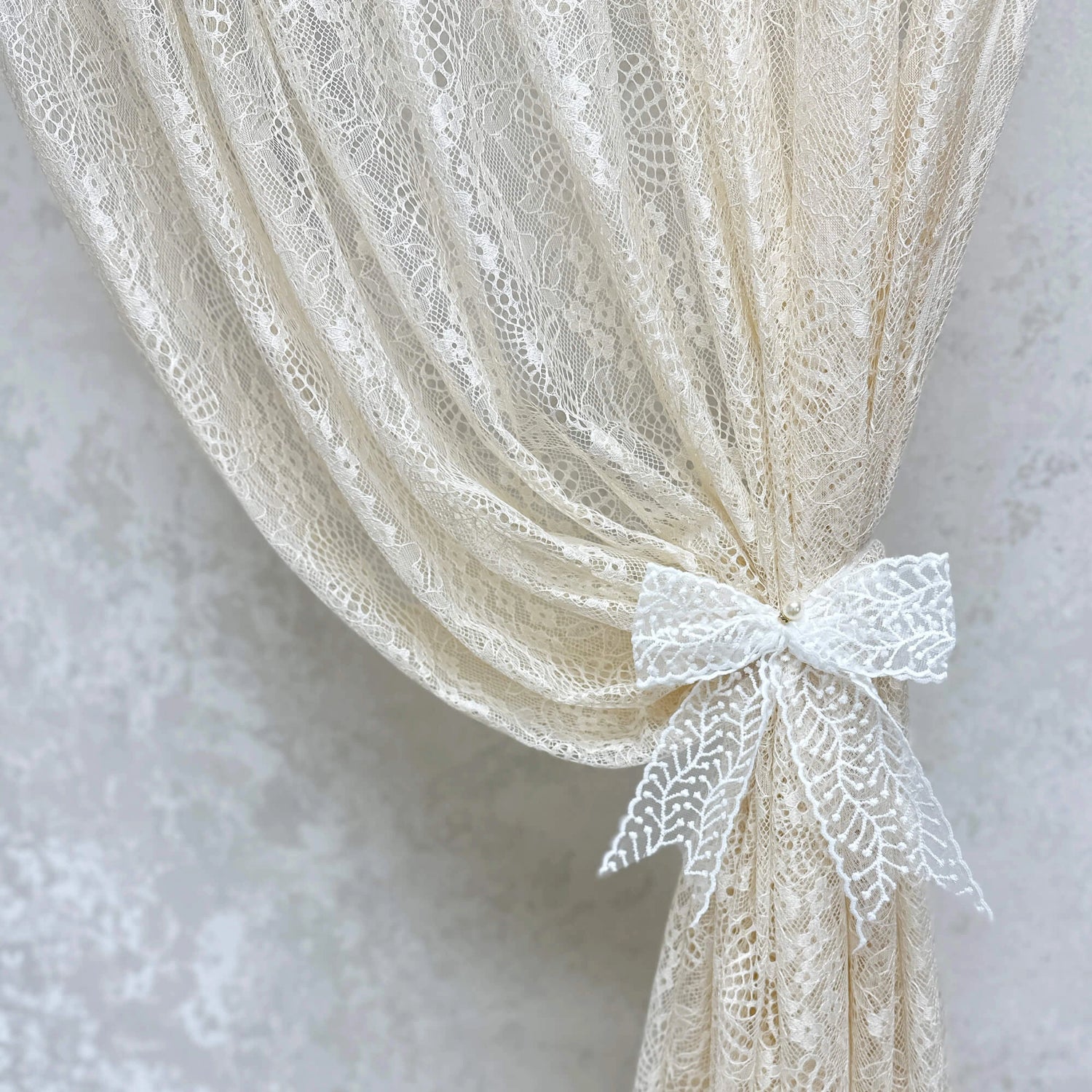 Sheer Curtains from French Lace in Cream color, Retro Vintage Style