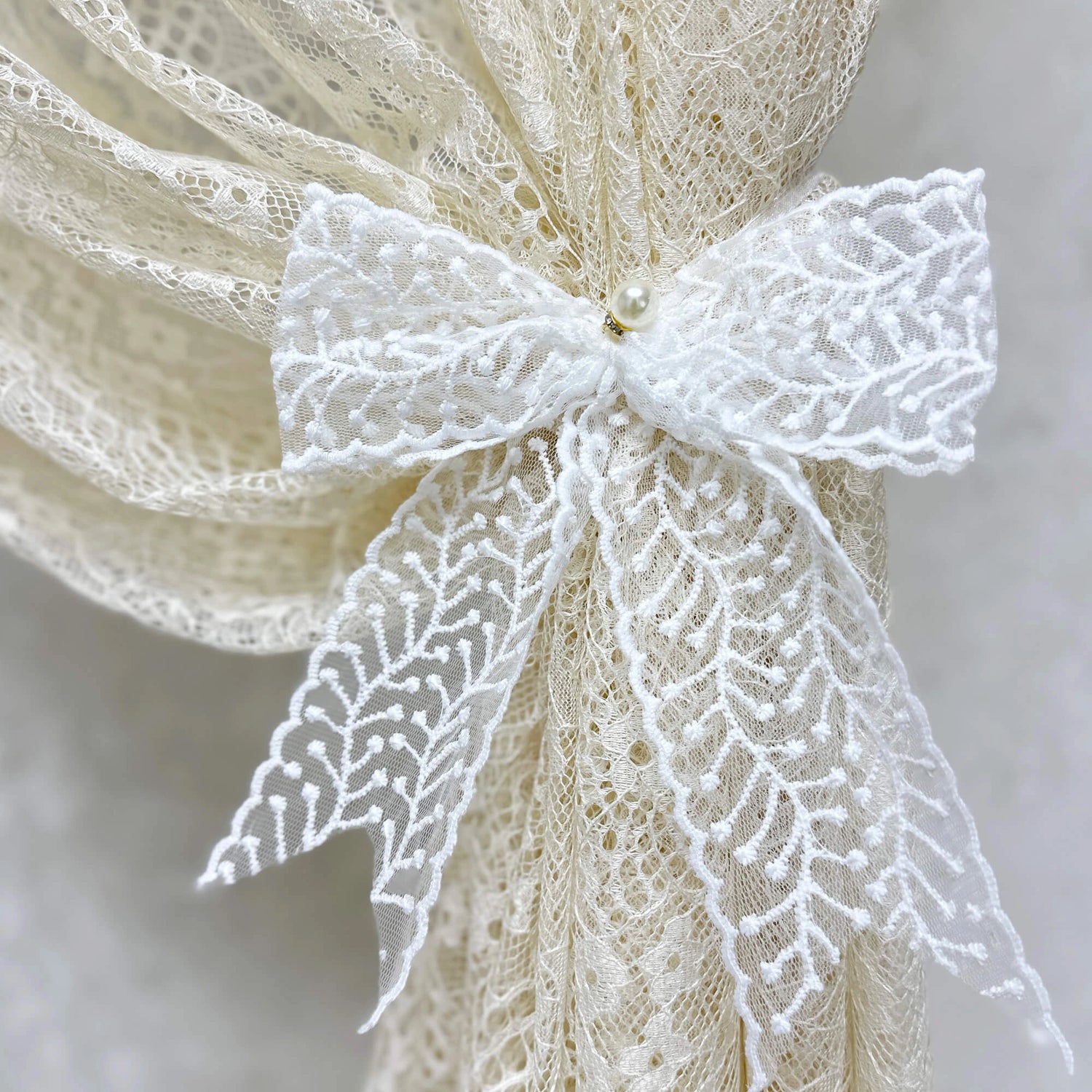 Sheer Curtains from French Lace in Cream color, Retro Vintage Style