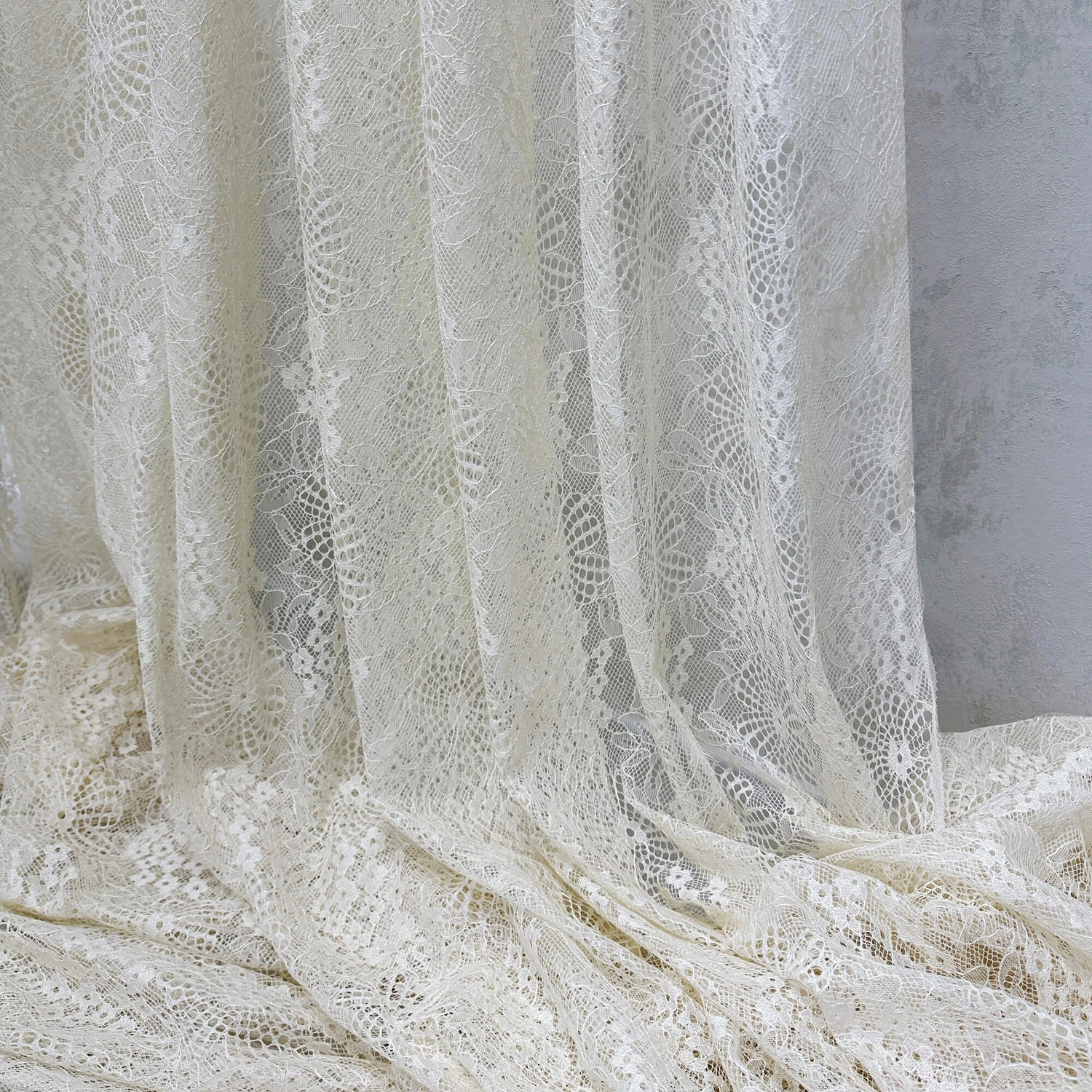 Sheer Curtains from French Lace in Cream color, Retro Vintage Style