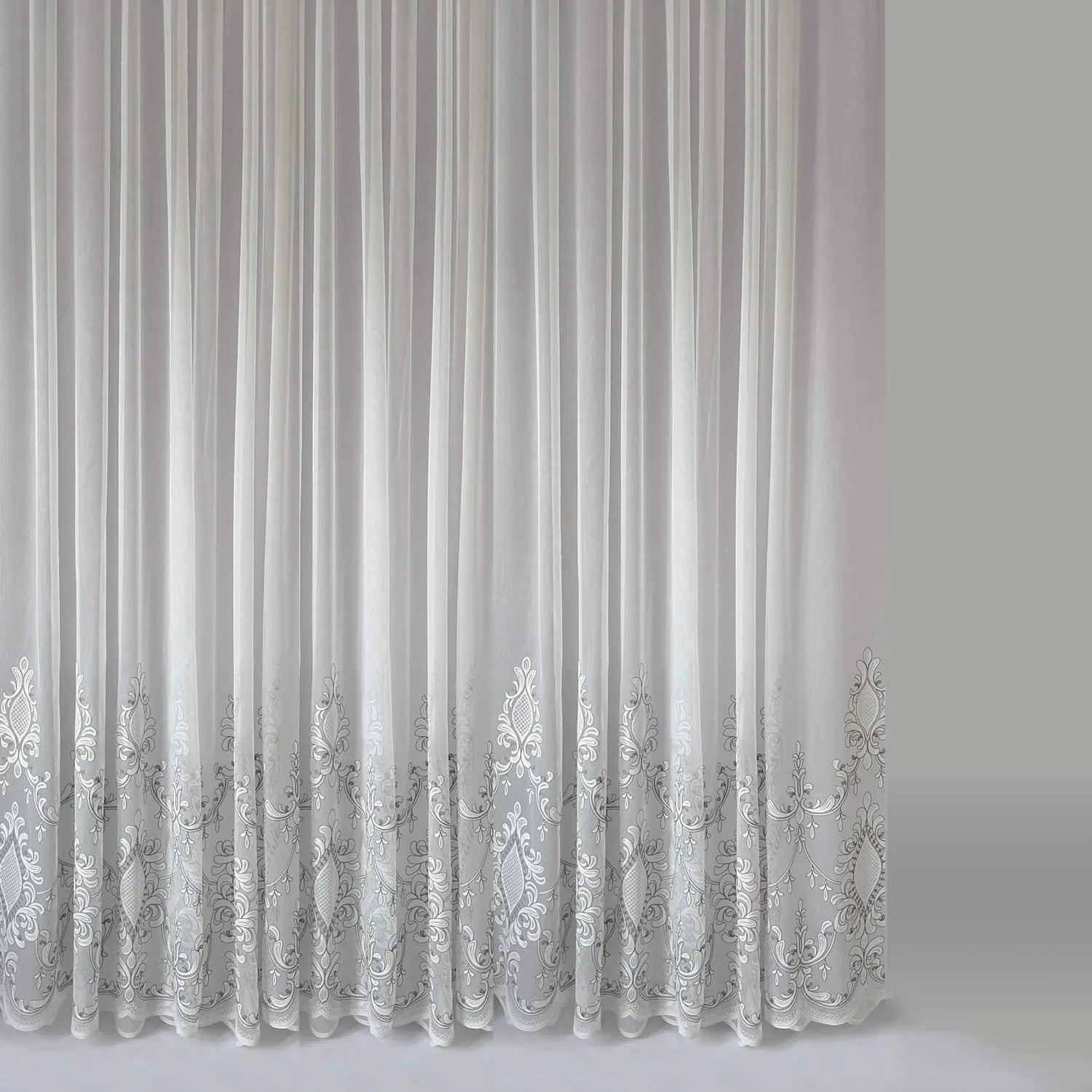 Tulle Curtains Victorian Damask with Gray Embroidery
