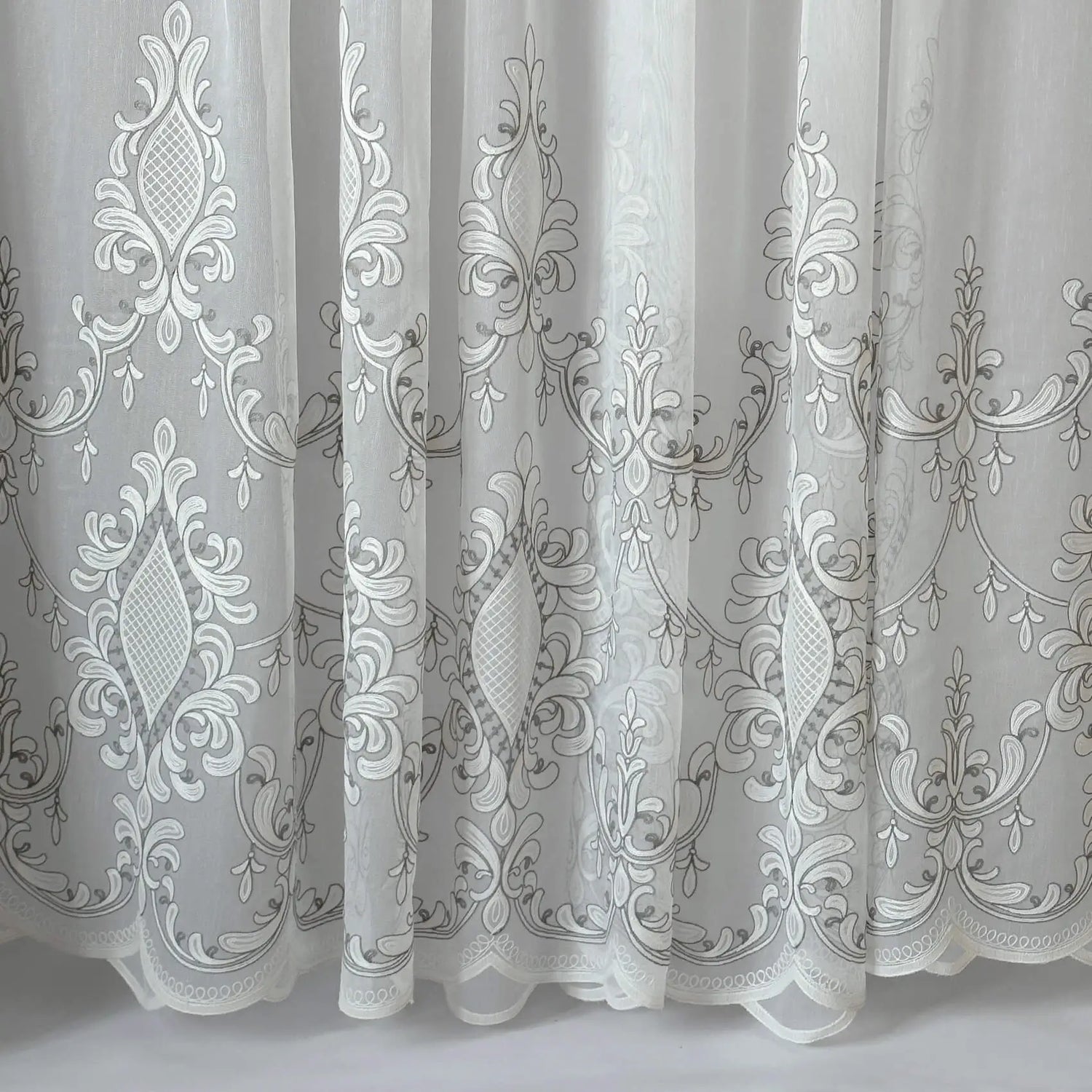 Tulle Curtains Victorian Damask with Gray Embroidery