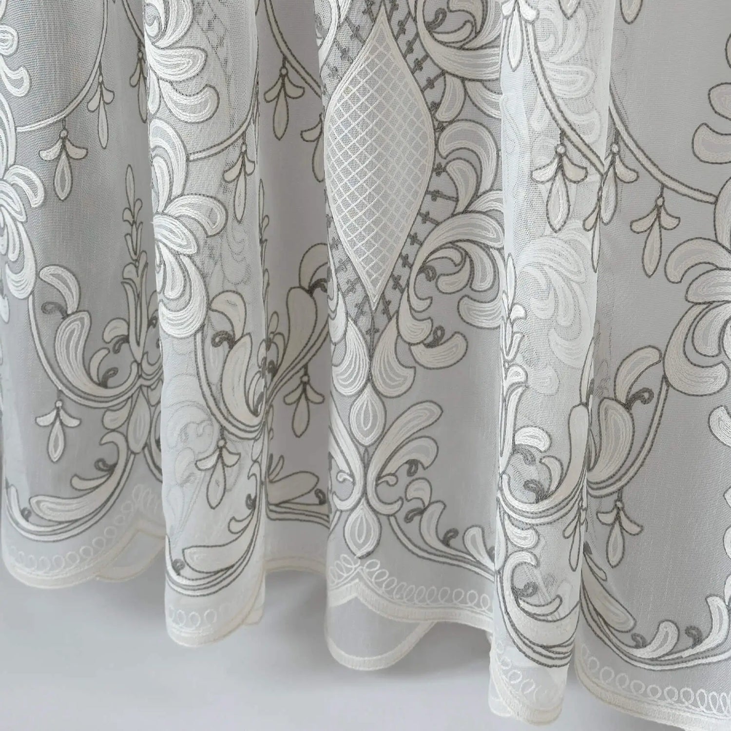 Tulle Curtains Victorian Damask with Gray Embroidery