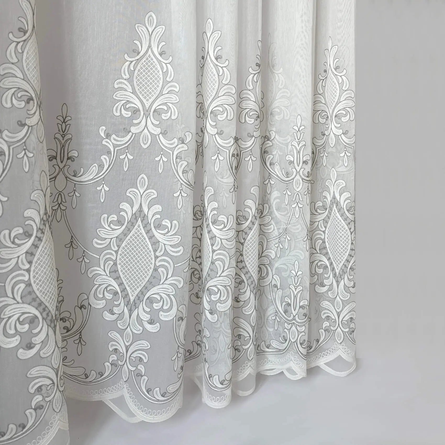Tulle Curtains Victorian Damask with Gray Embroidery