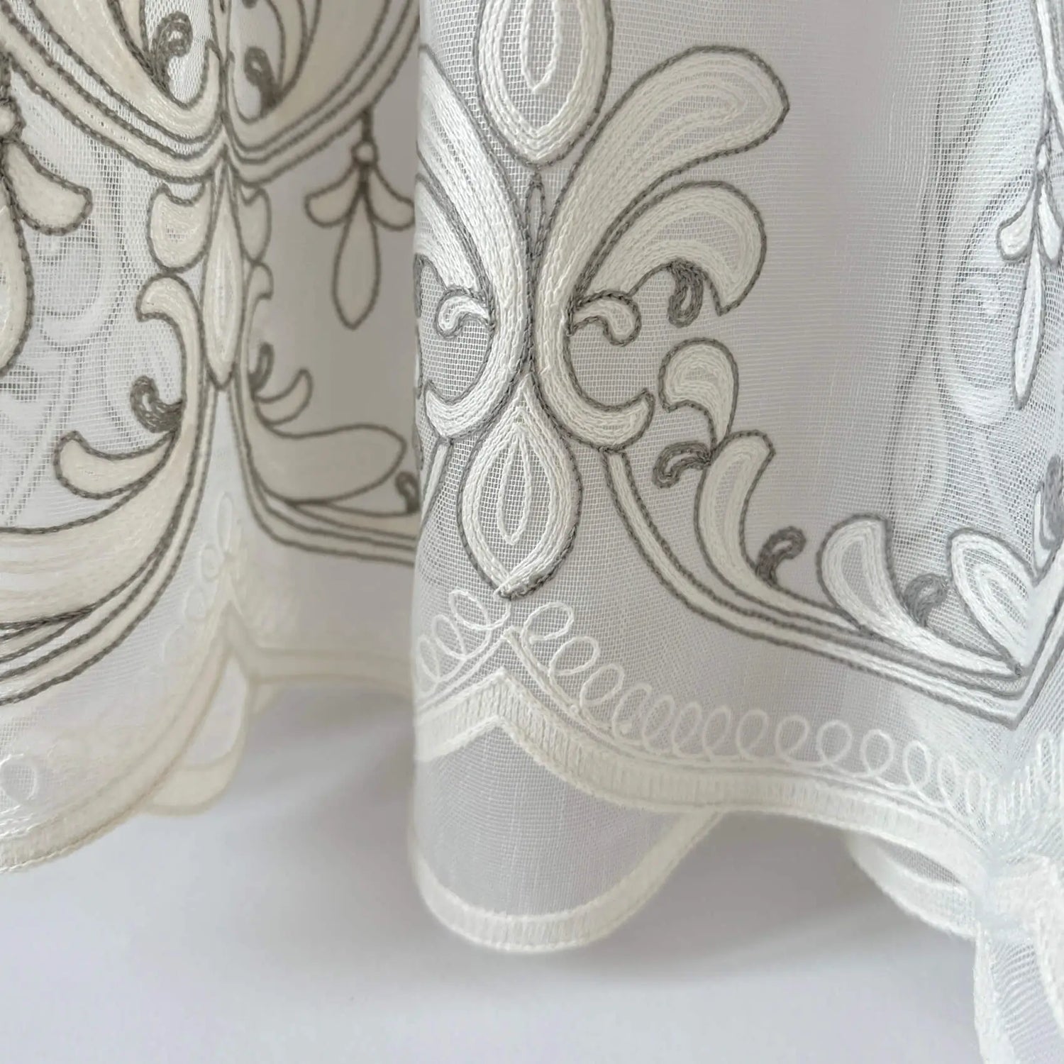 Tulle Curtains Victorian Damask with Gray Embroidery