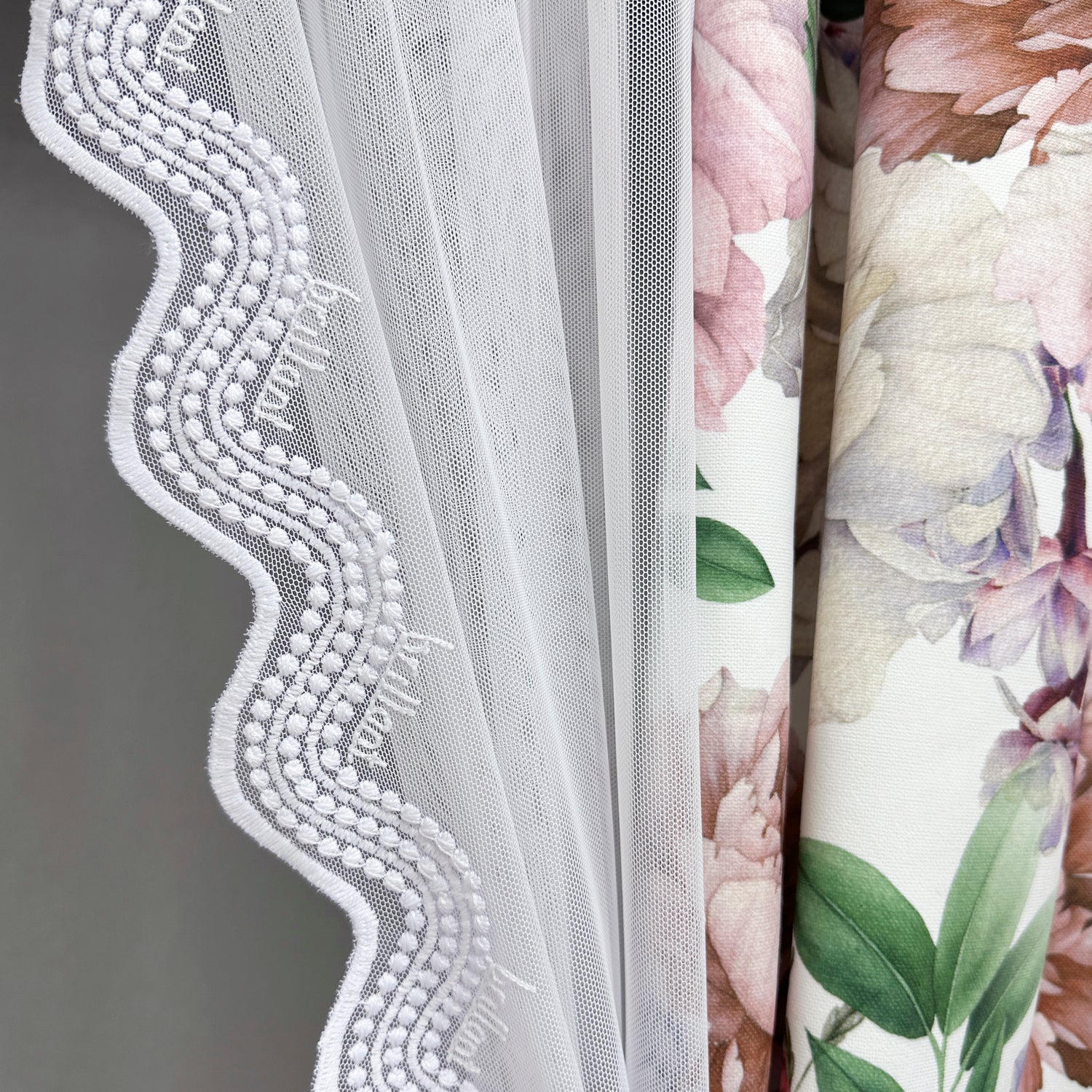 Kitchen Curtains Set with Floral Hydrangea Design