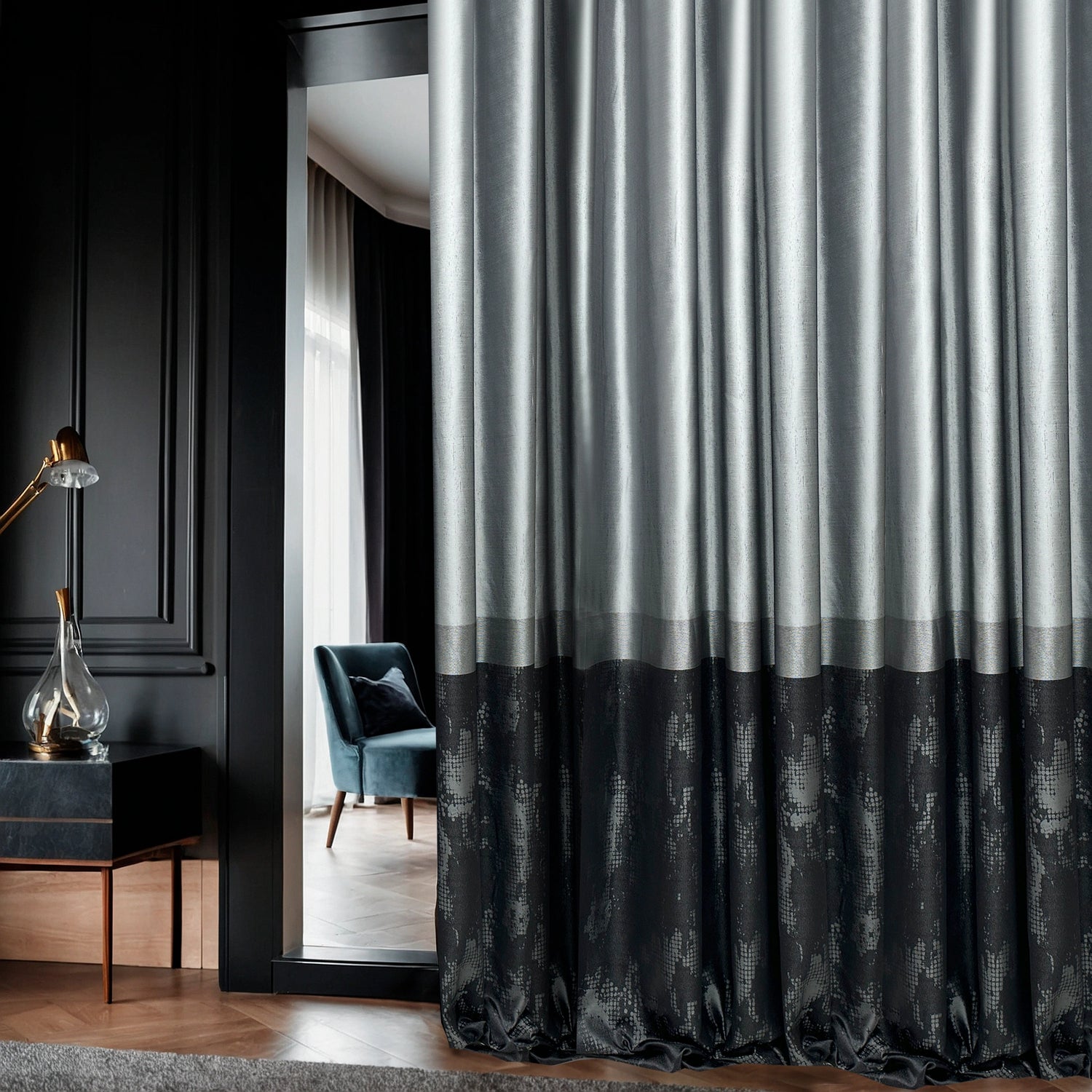 Curtain Panels Striped Gray for Living Room, Custom Minimalistic & Trendy Interior Drapes