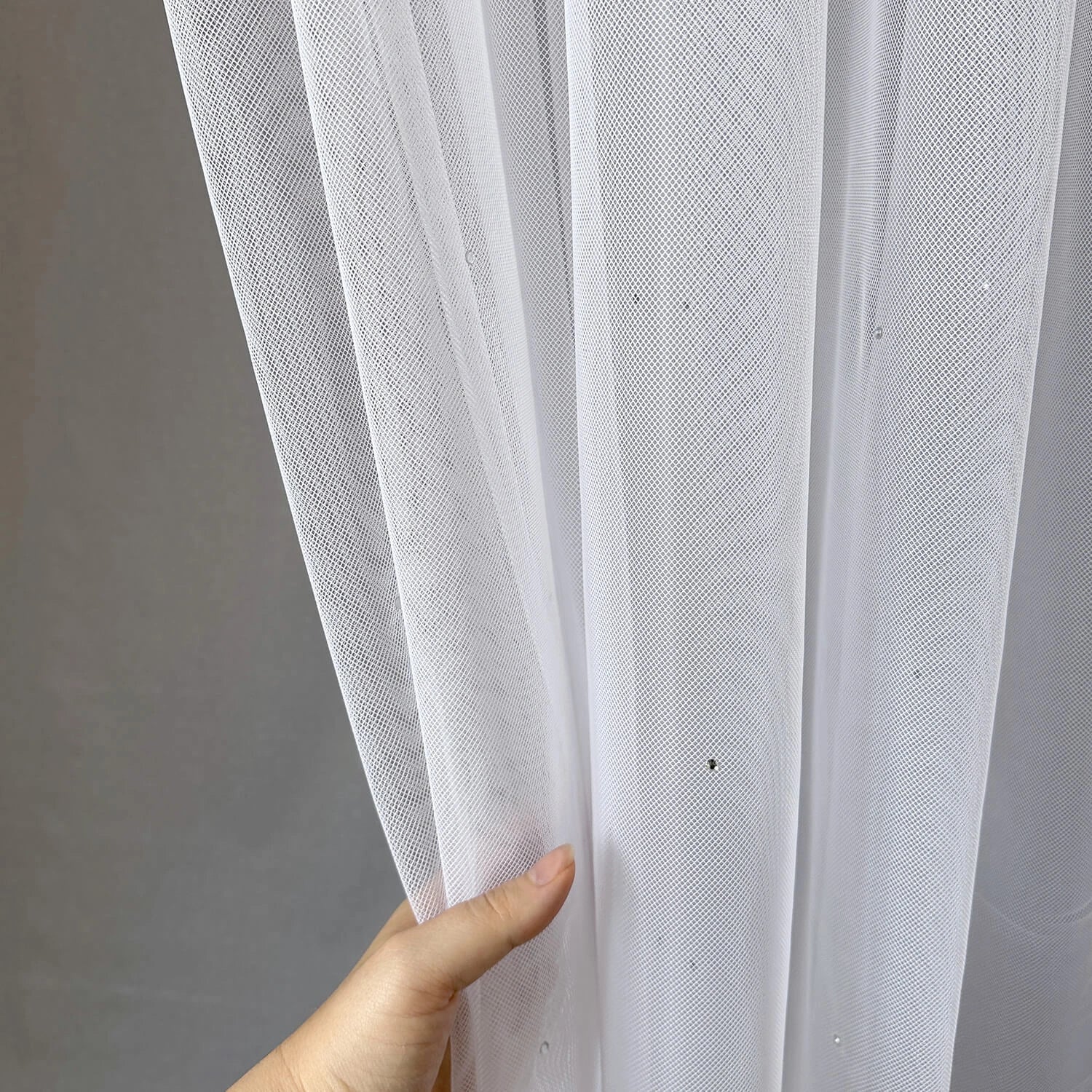 Fatin Sheer Curtains with Shiny Rhinestones, Elegant Plain Soft Tulle Drapes