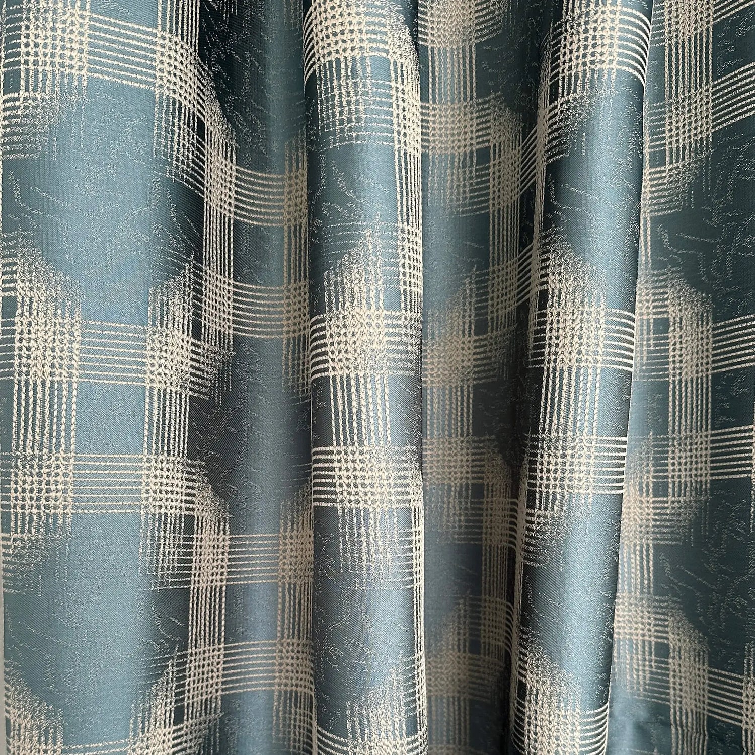 fabric for Curtains Jacquard Turquoise-Blue with Geometrical Pattern