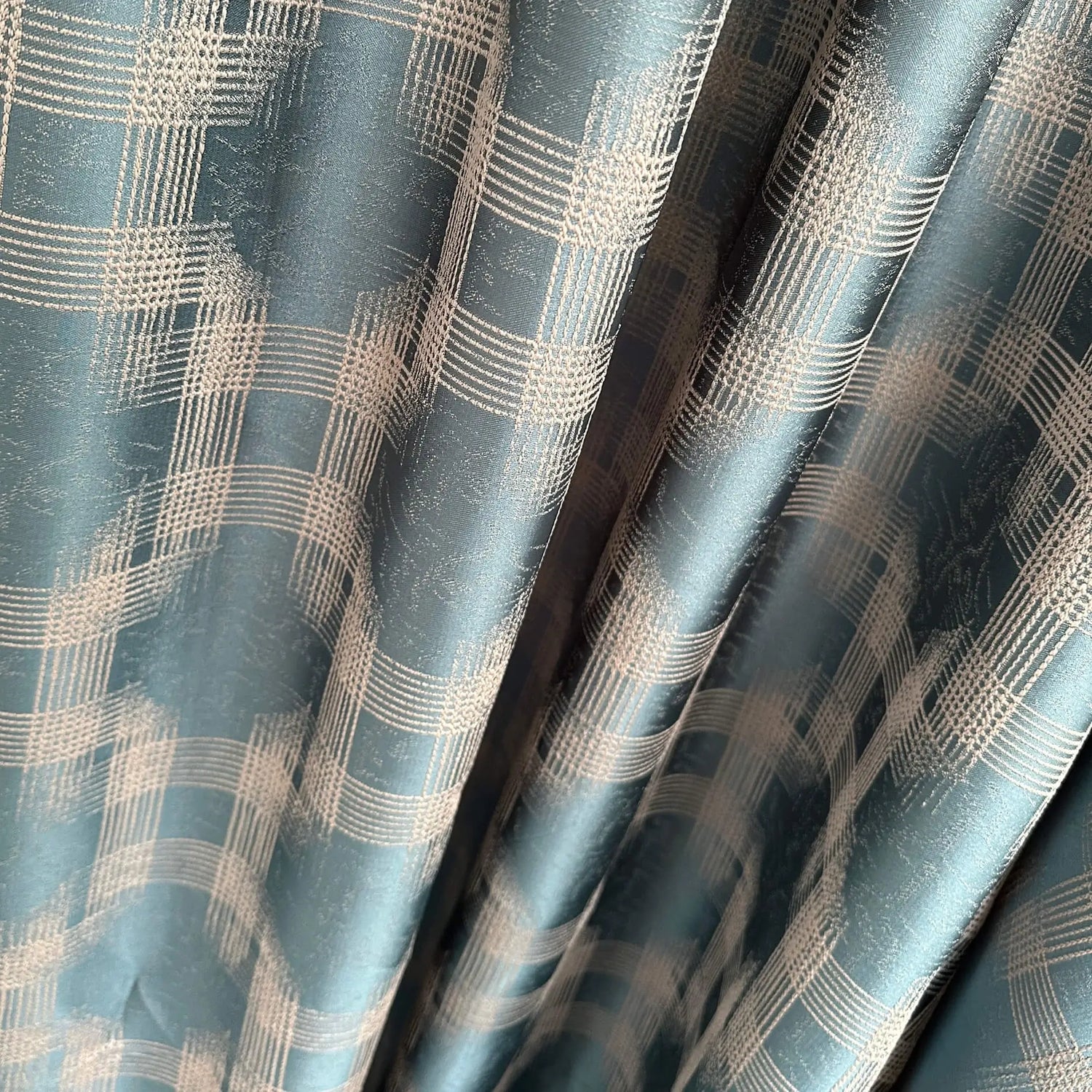 fabric for Curtains Jacquard Turquoise-Blue with Geometrical Pattern