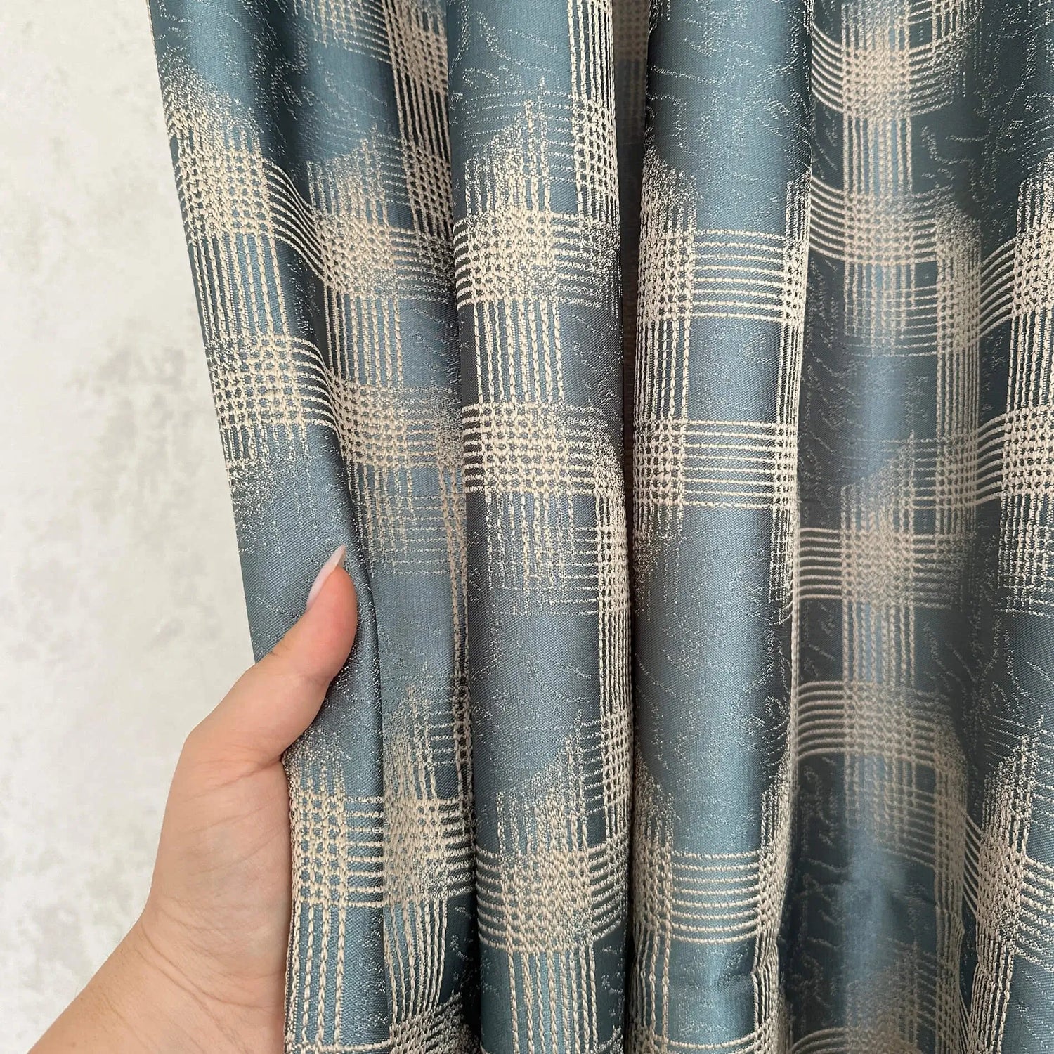 fabric for Curtains Jacquard Turquoise-Blue with Geometrical Pattern