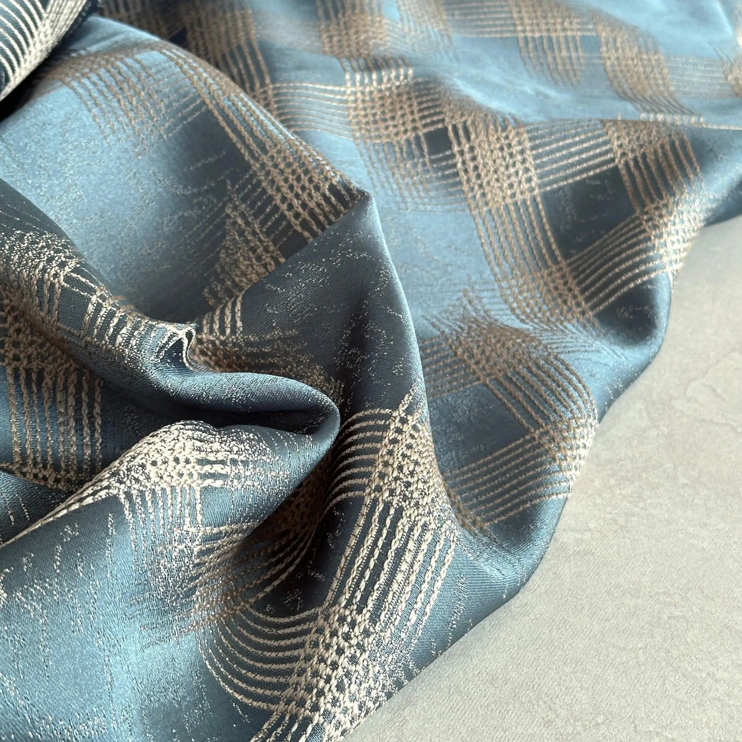 fabric for Curtains Jacquard Turquoise-Blue with Geometrical Pattern