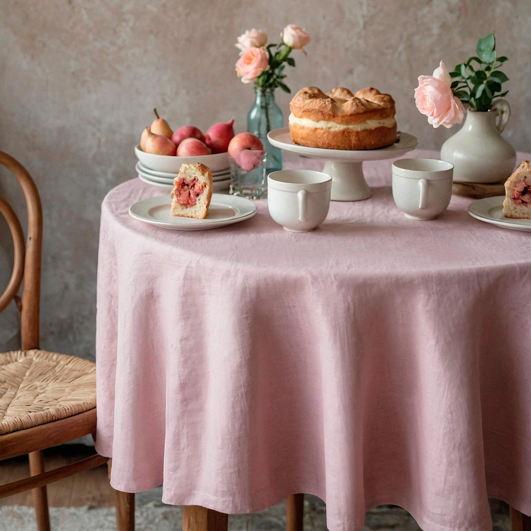Custom Tablecloth Linen oval round pink