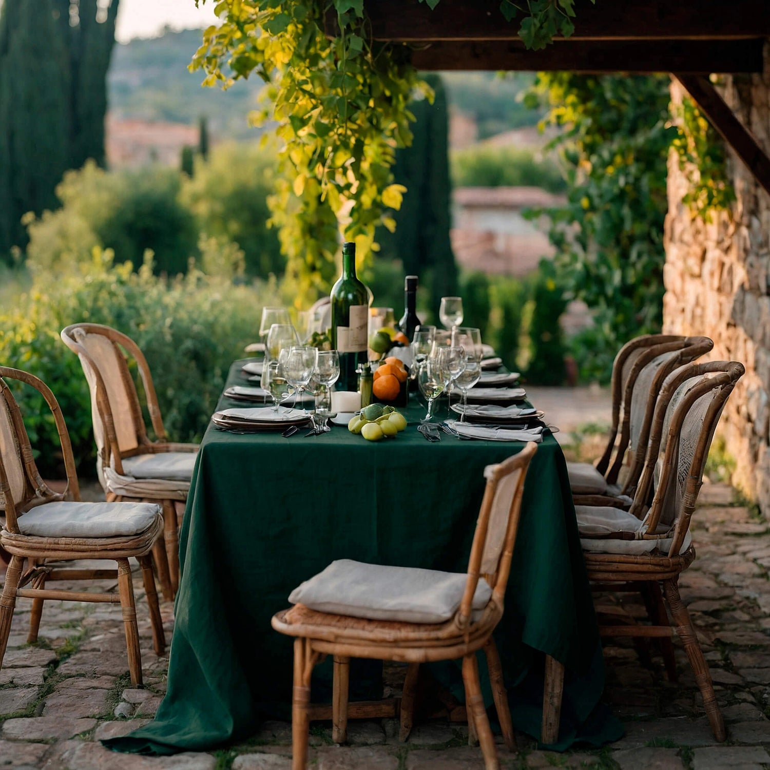 Tablecloth Linen Personalized Green festive