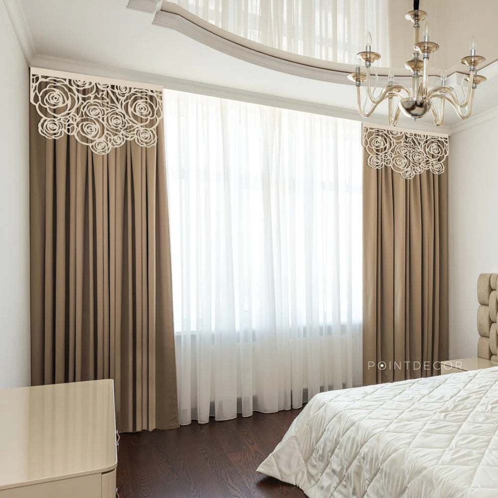 Openwork Curtain Lambrequin for Windows Decor, floral style