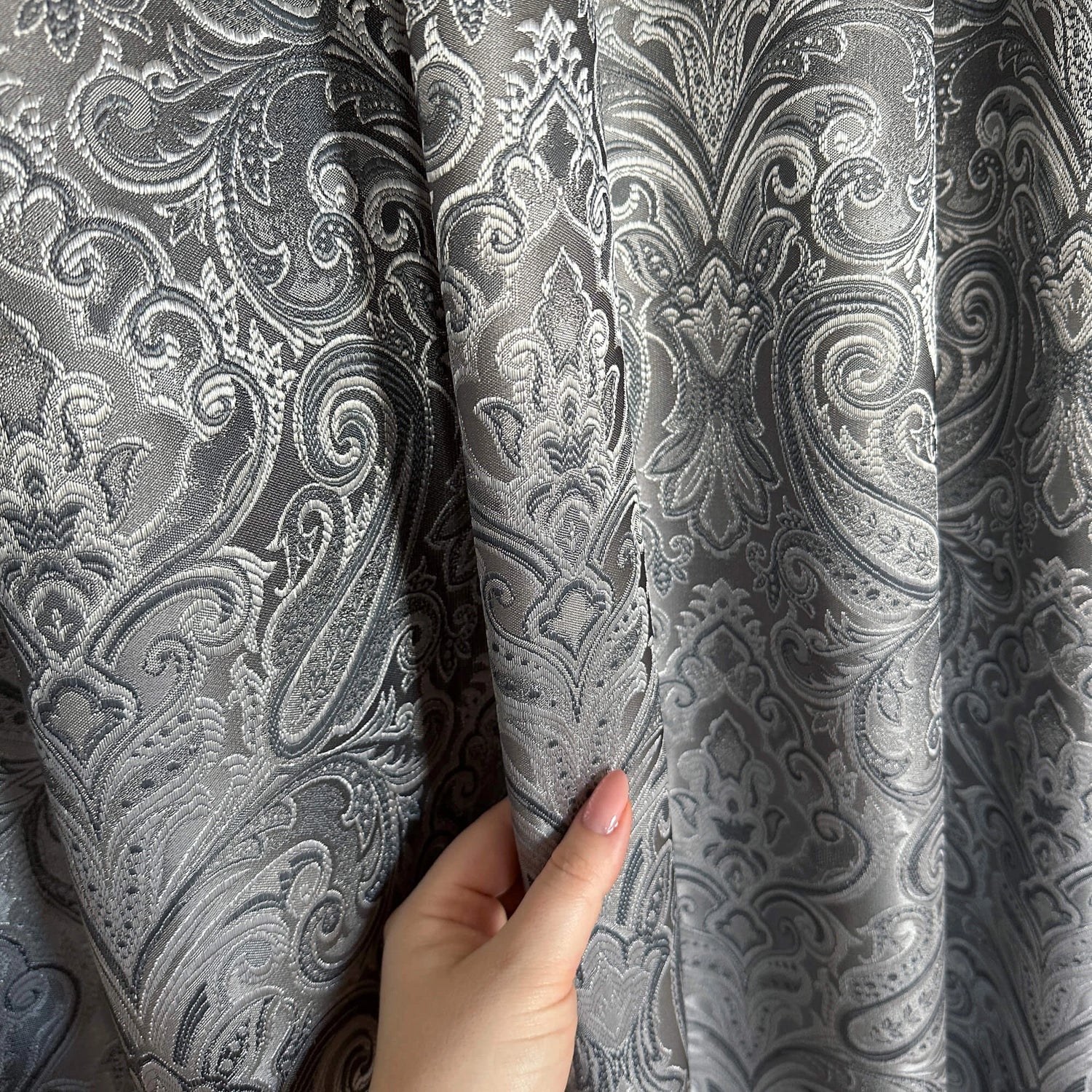 Curtains fabric gray Paisley