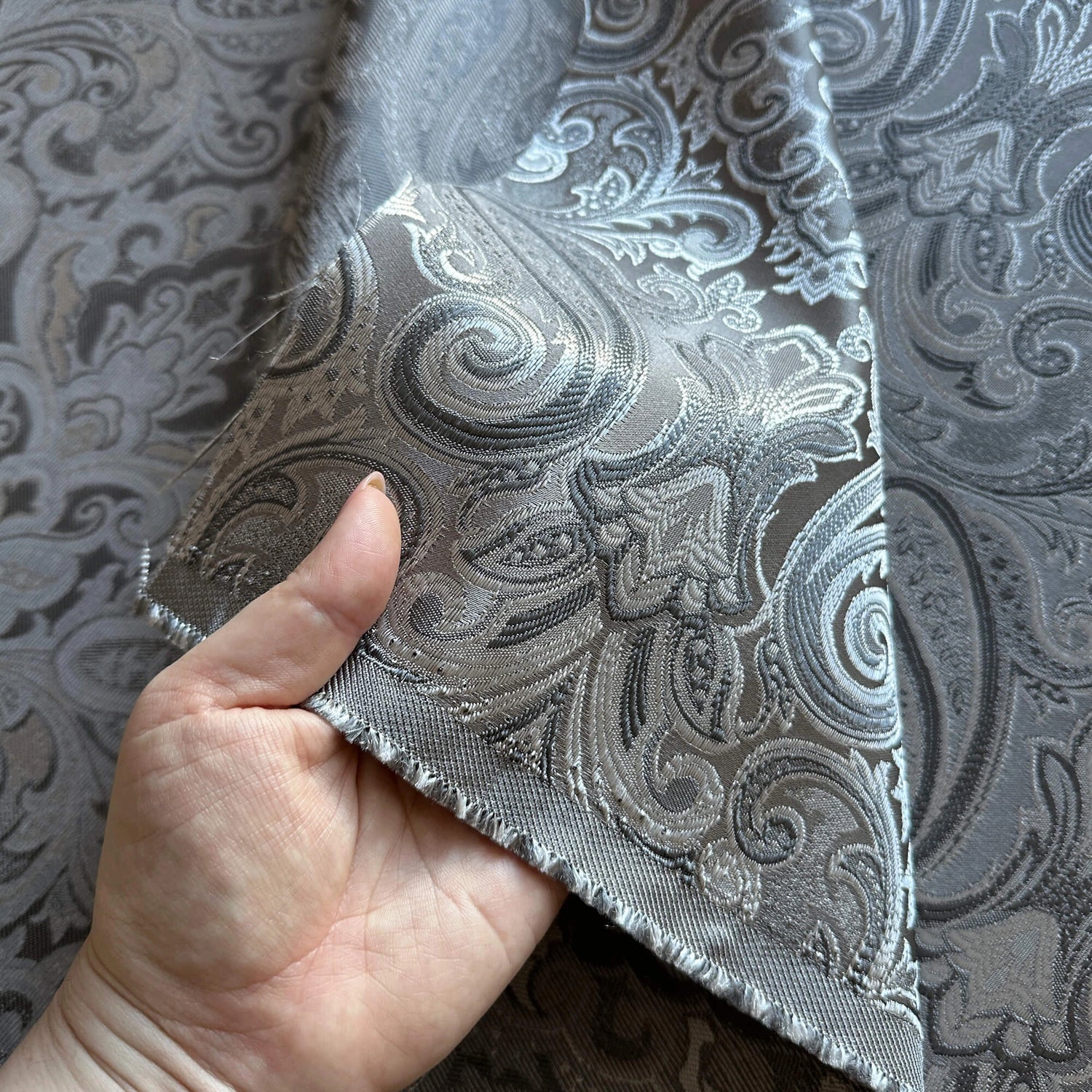 Curtains fabric gray Paisley