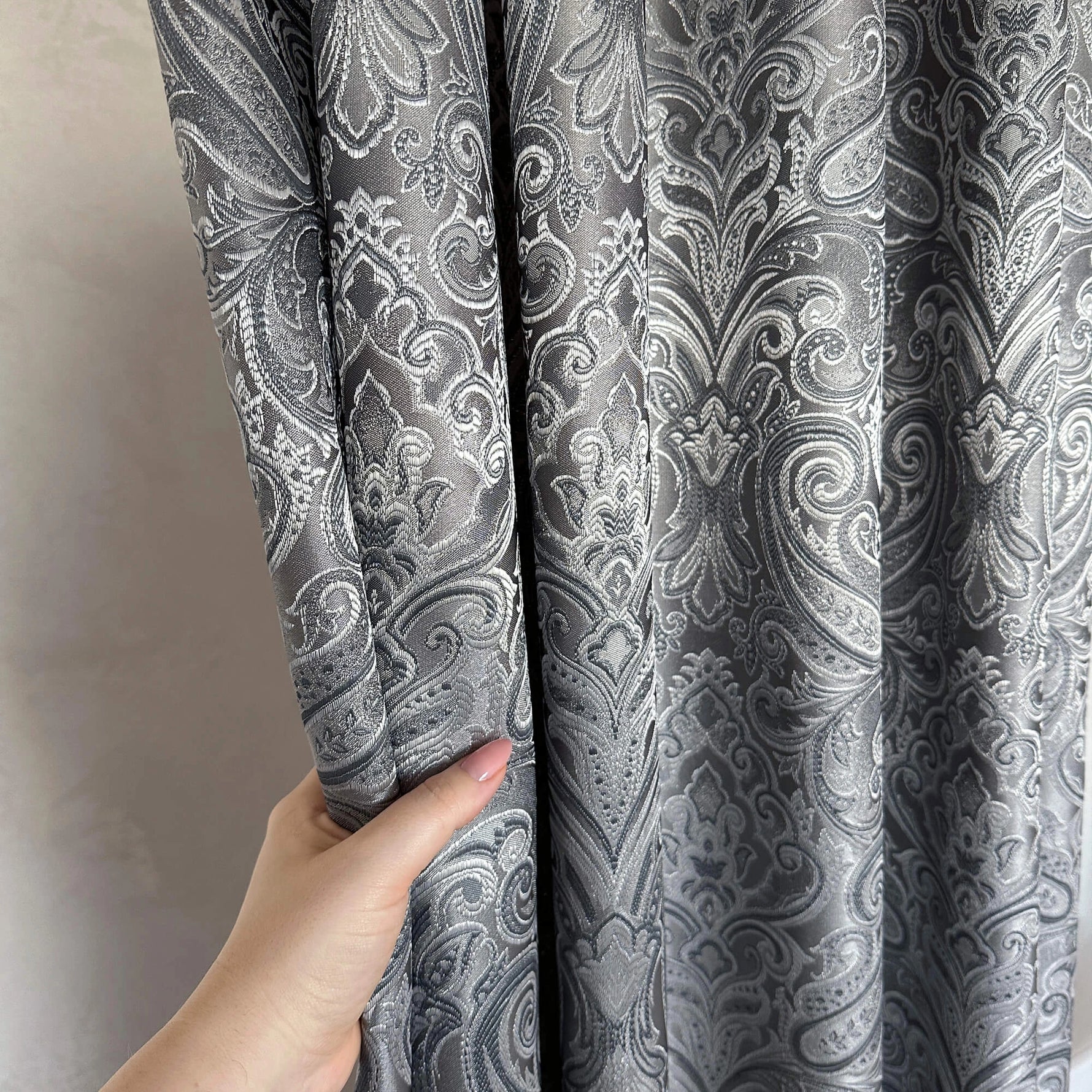 Curtains fabric gray Paisley
