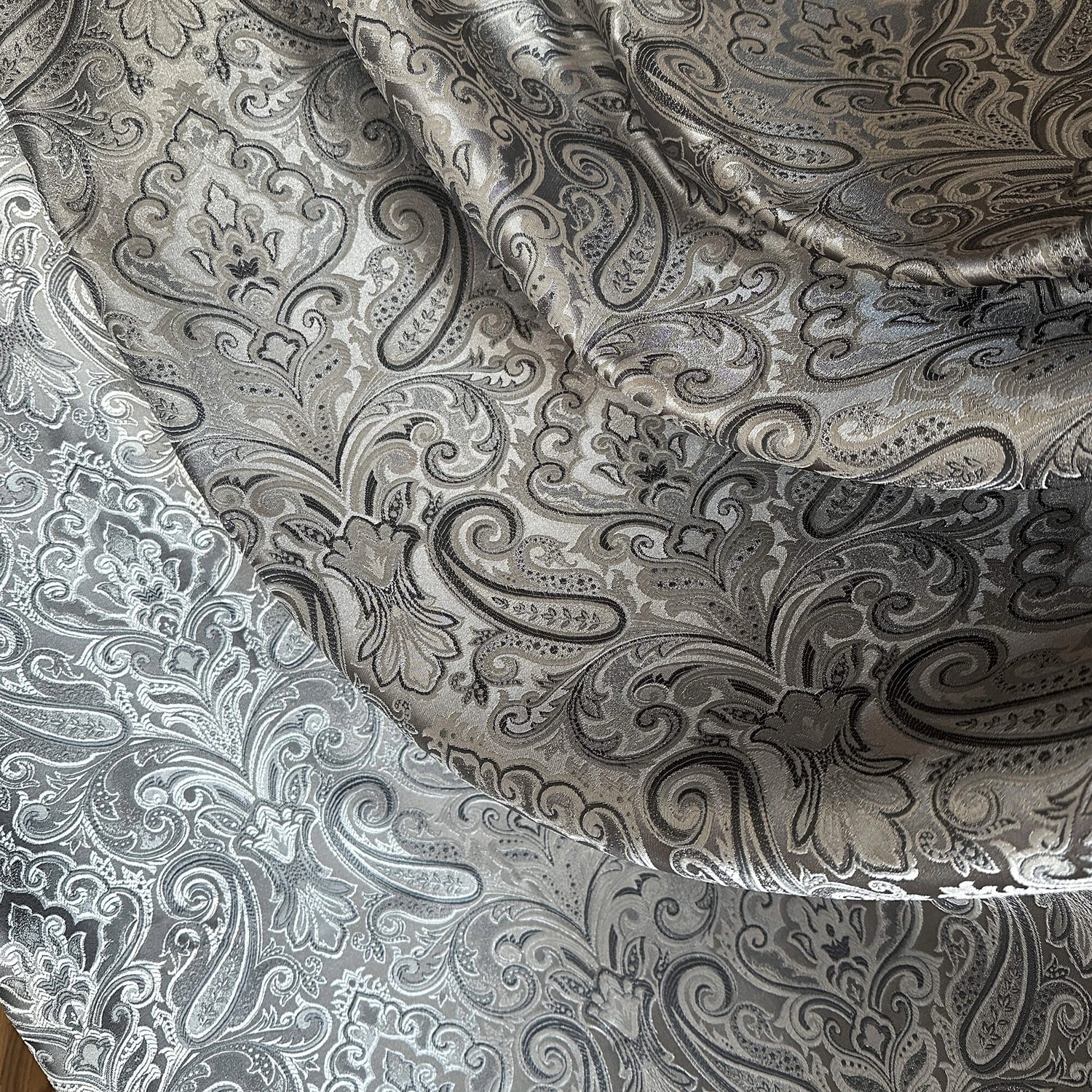 Curtains fabric gray Paisley
