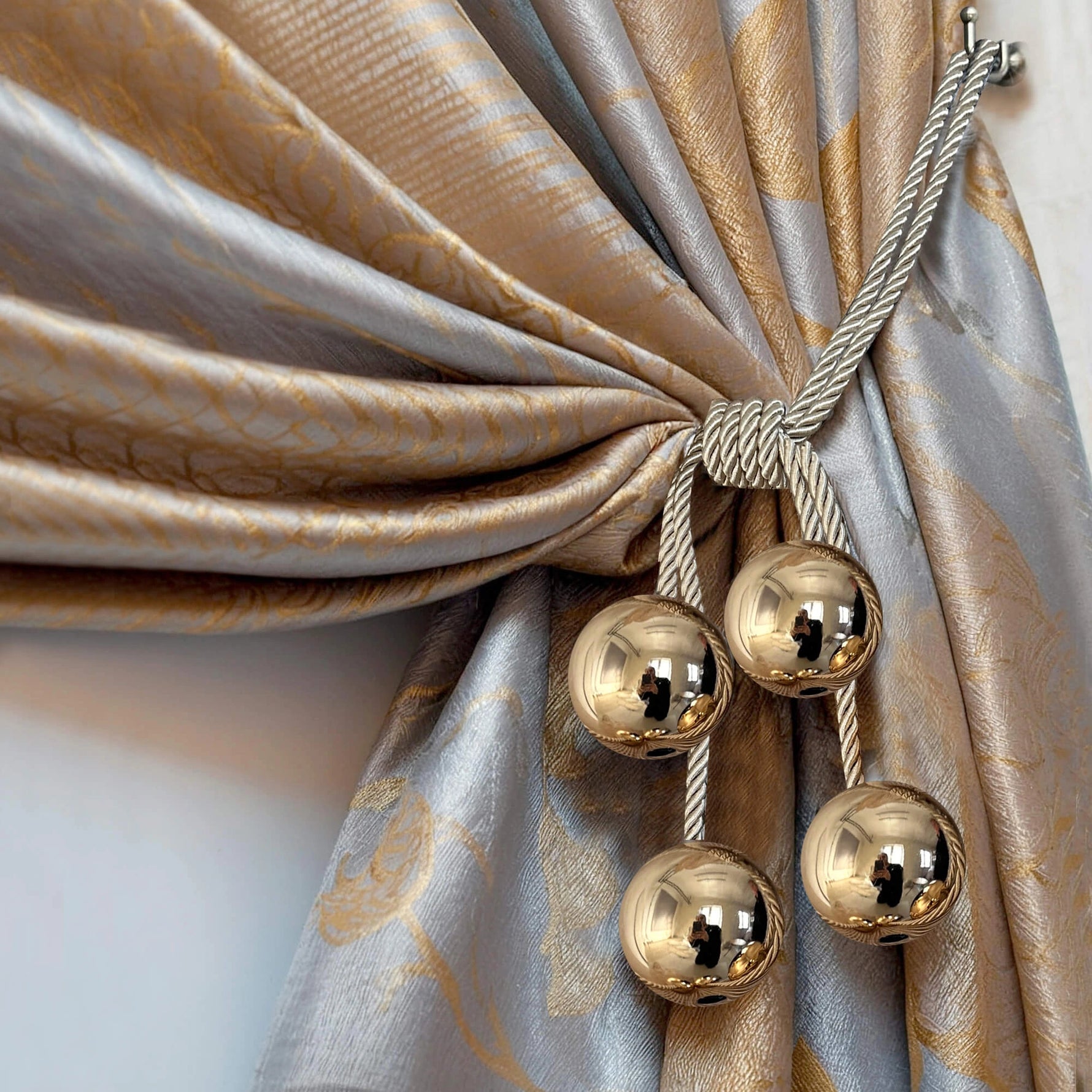 Curtain Holdback with Golden Mirrored Balls