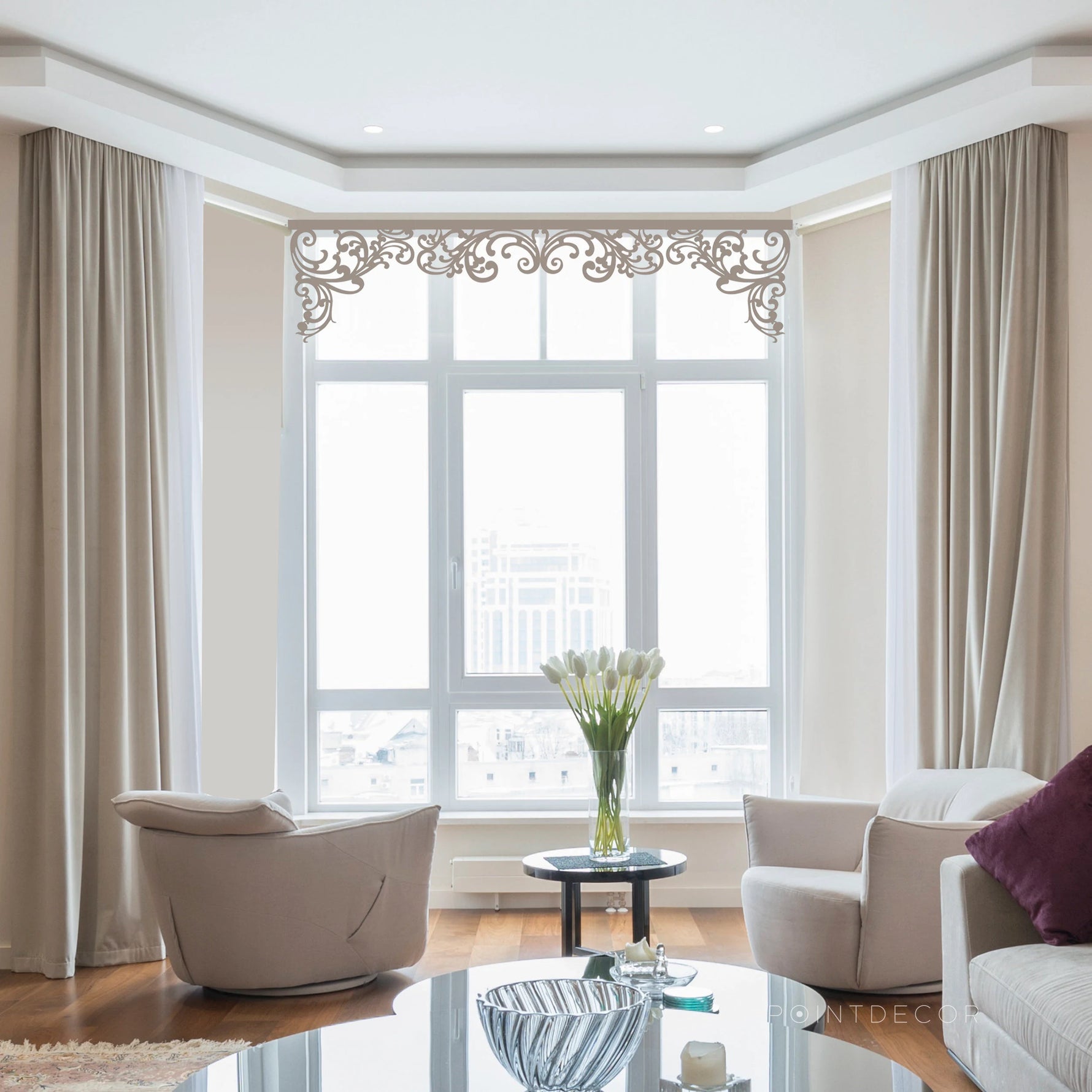 Hard Curtains Rod Decor in Romantic Style, Custom Laser Cut Valance