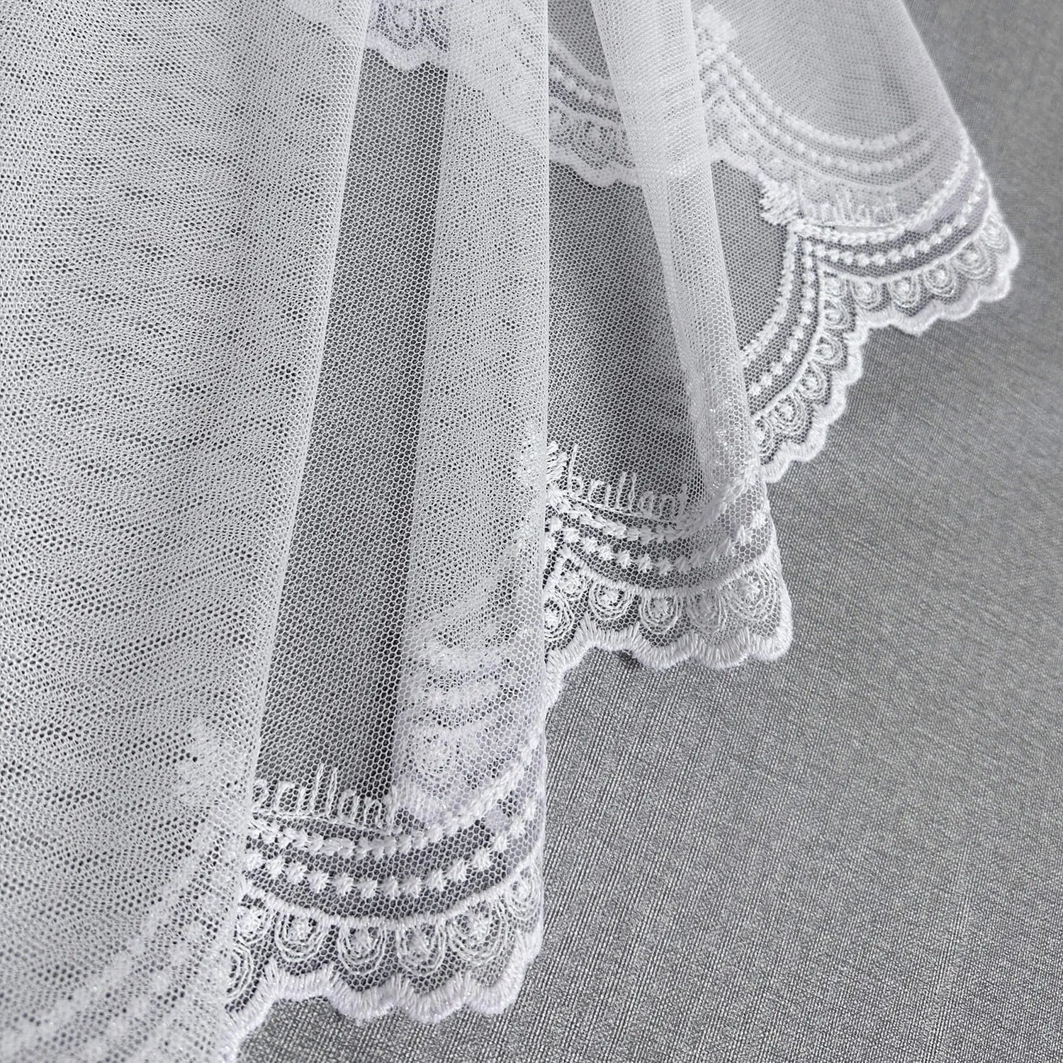 Lace Sheer Curtains with Embroidered Bottom, Snow White, European Design