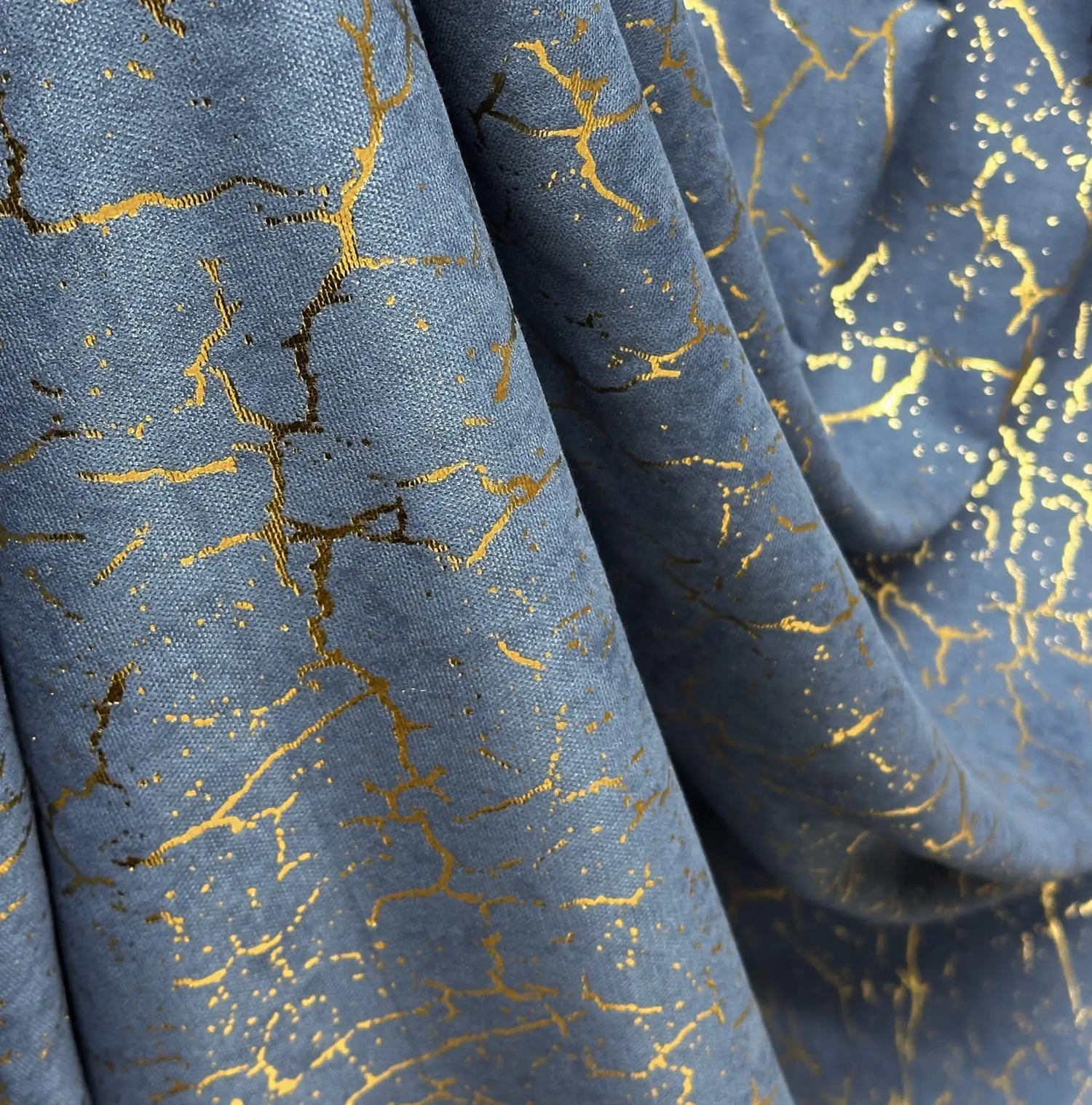 Fabric Velvet for Curtains in Blue / Gold Luxury Pattern for Chic Home Decor