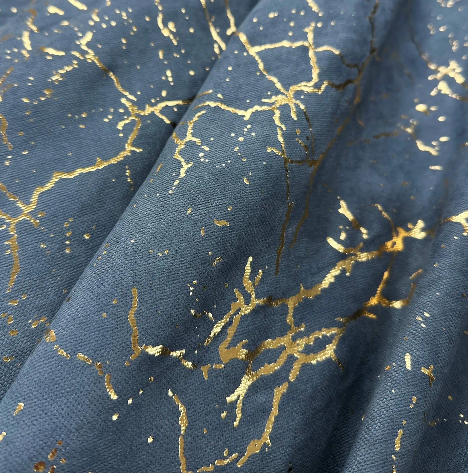 Fabric Velvet for Curtains in Blue / Gold Luxury Pattern for Chic Home Decor