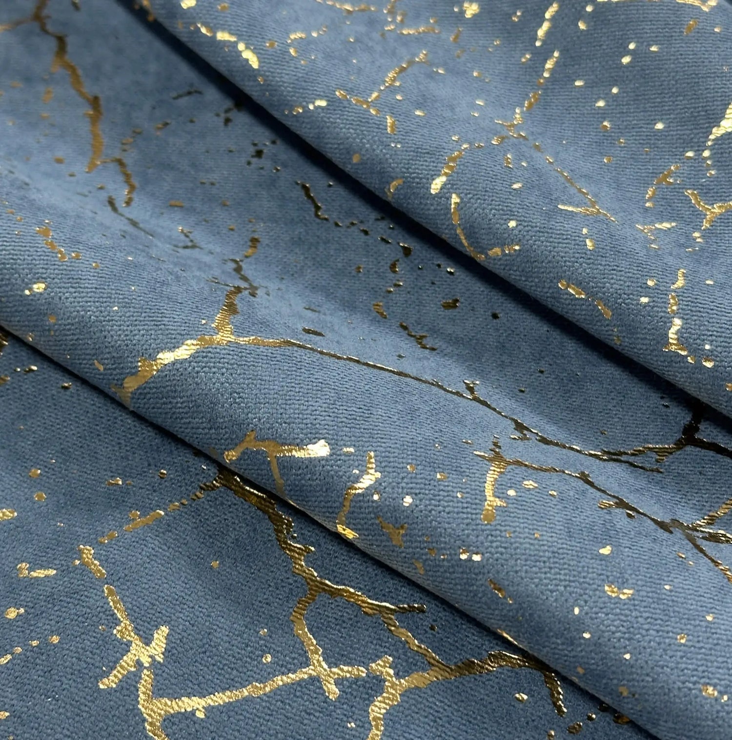 Fabric Velvet for Curtains in Blue / Gold Luxury Pattern for Chic Home Decor