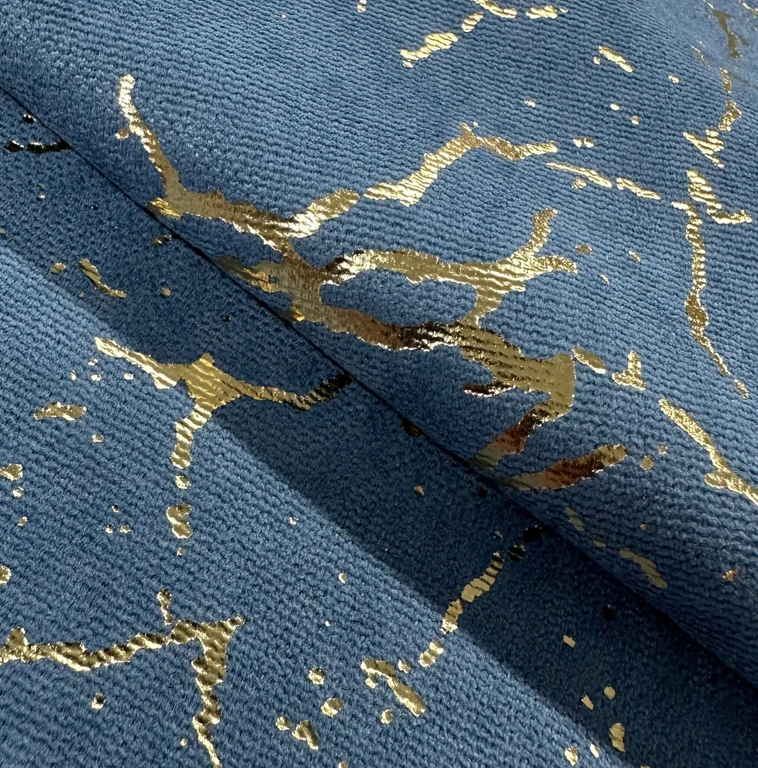 Fabric Velvet for Curtains in Blue / Gold Luxury Pattern for Chic Home Decor