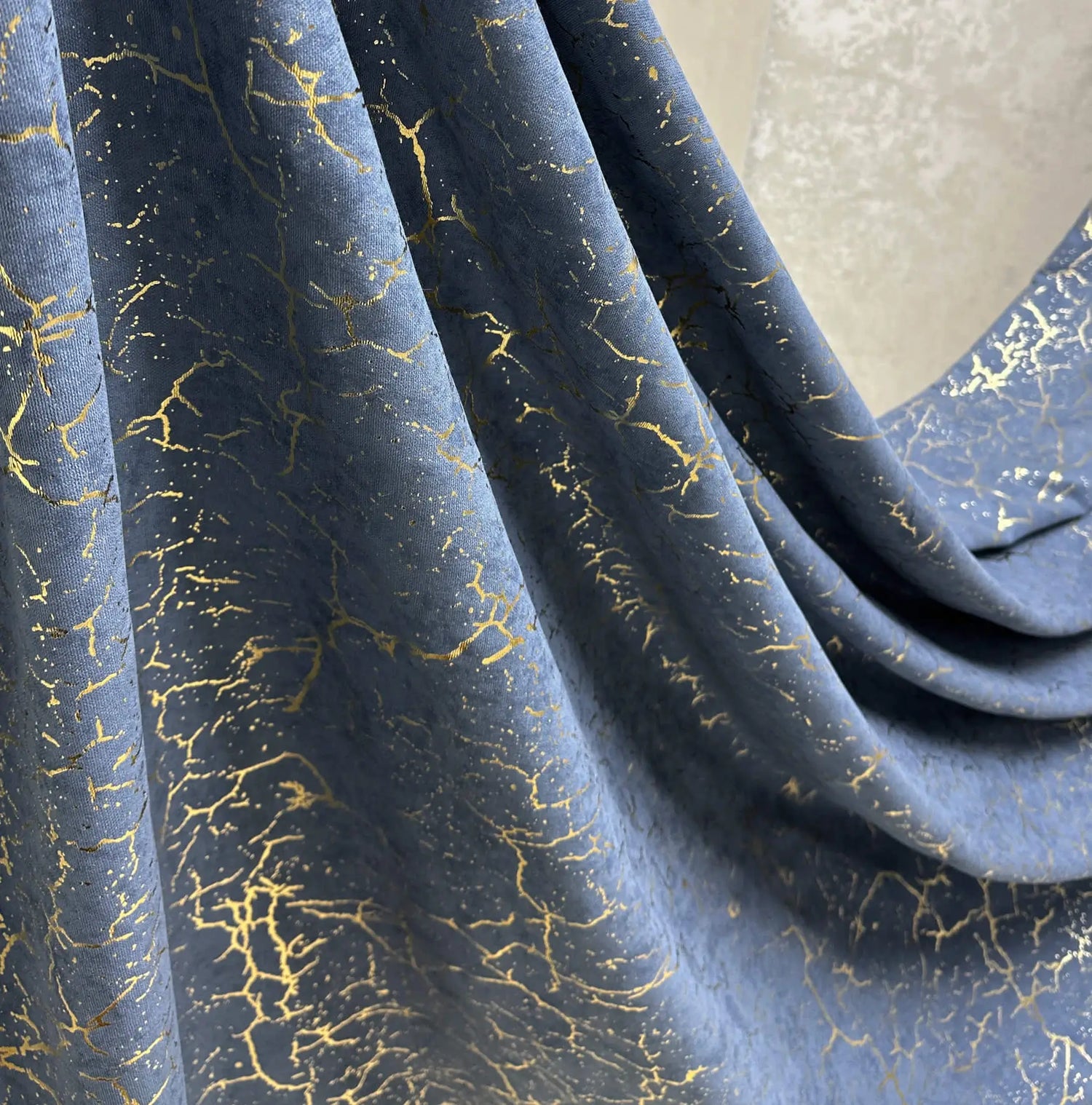 Fabric Velvet for Curtains in Blue / Gold Luxury Pattern for Chic Home Decor