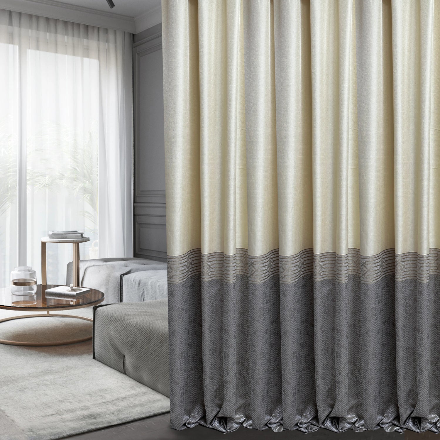 Curtain Panels Stylish Modern Living Room Cream Gray Striped
