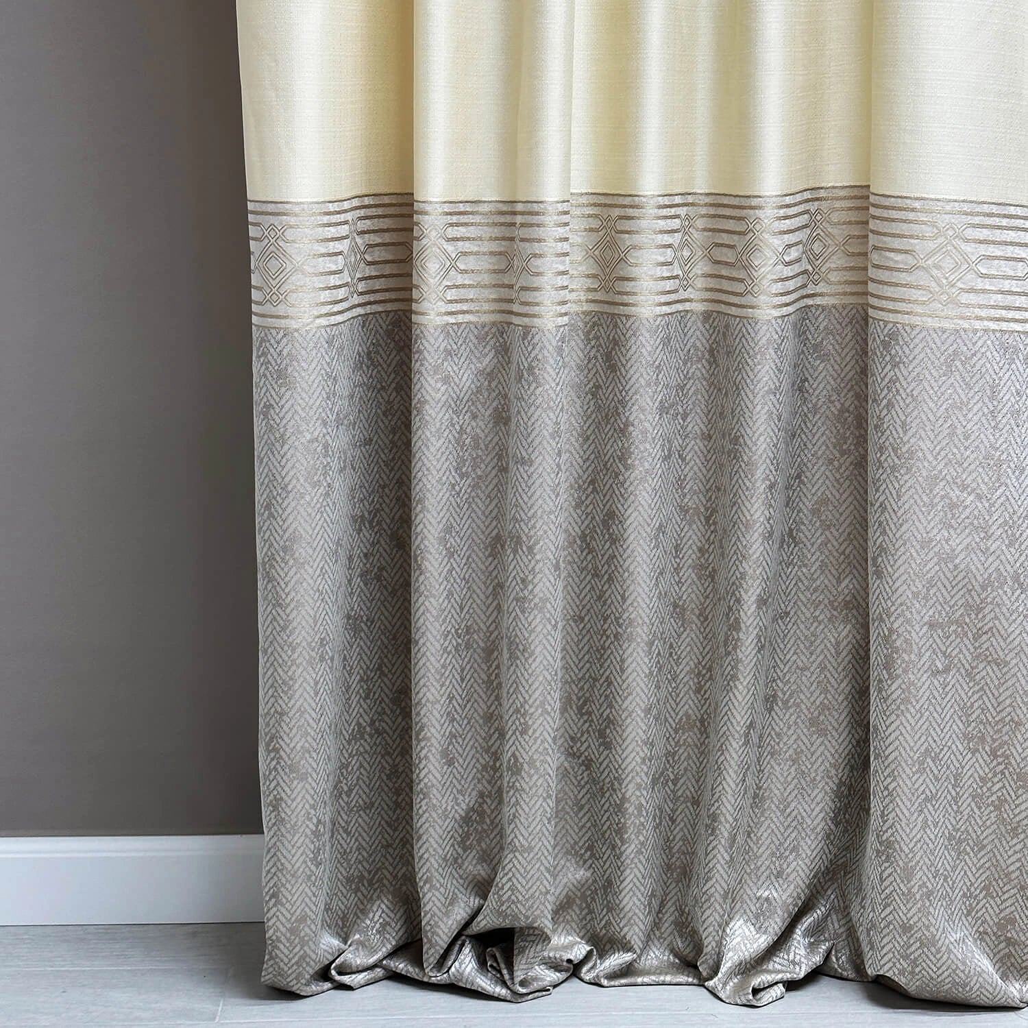 Curtain Panels Stylish Modern Living Room Cream Gray Striped