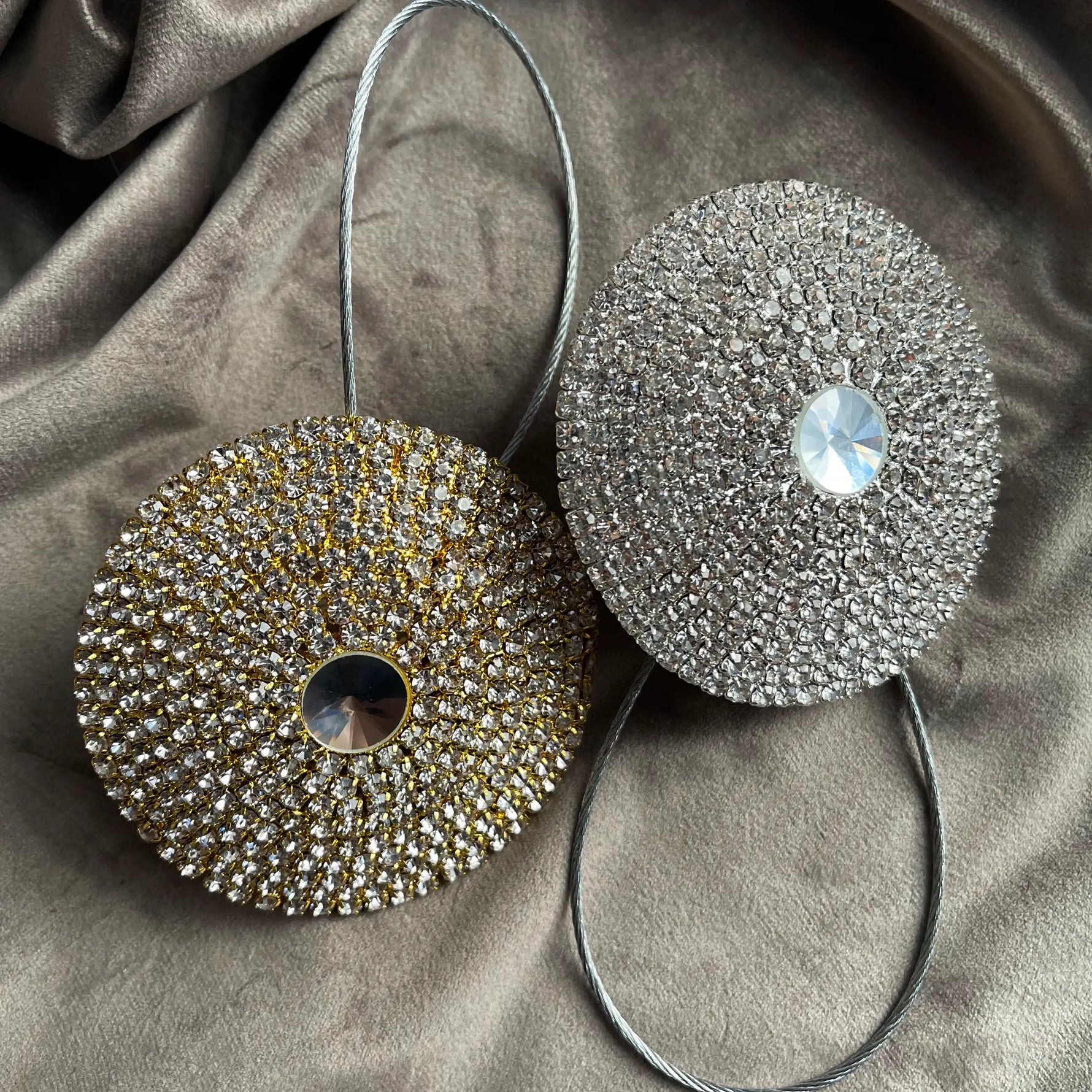 Curtain Tieback magnet with Rhinestones, Round Gold and Silver Colors